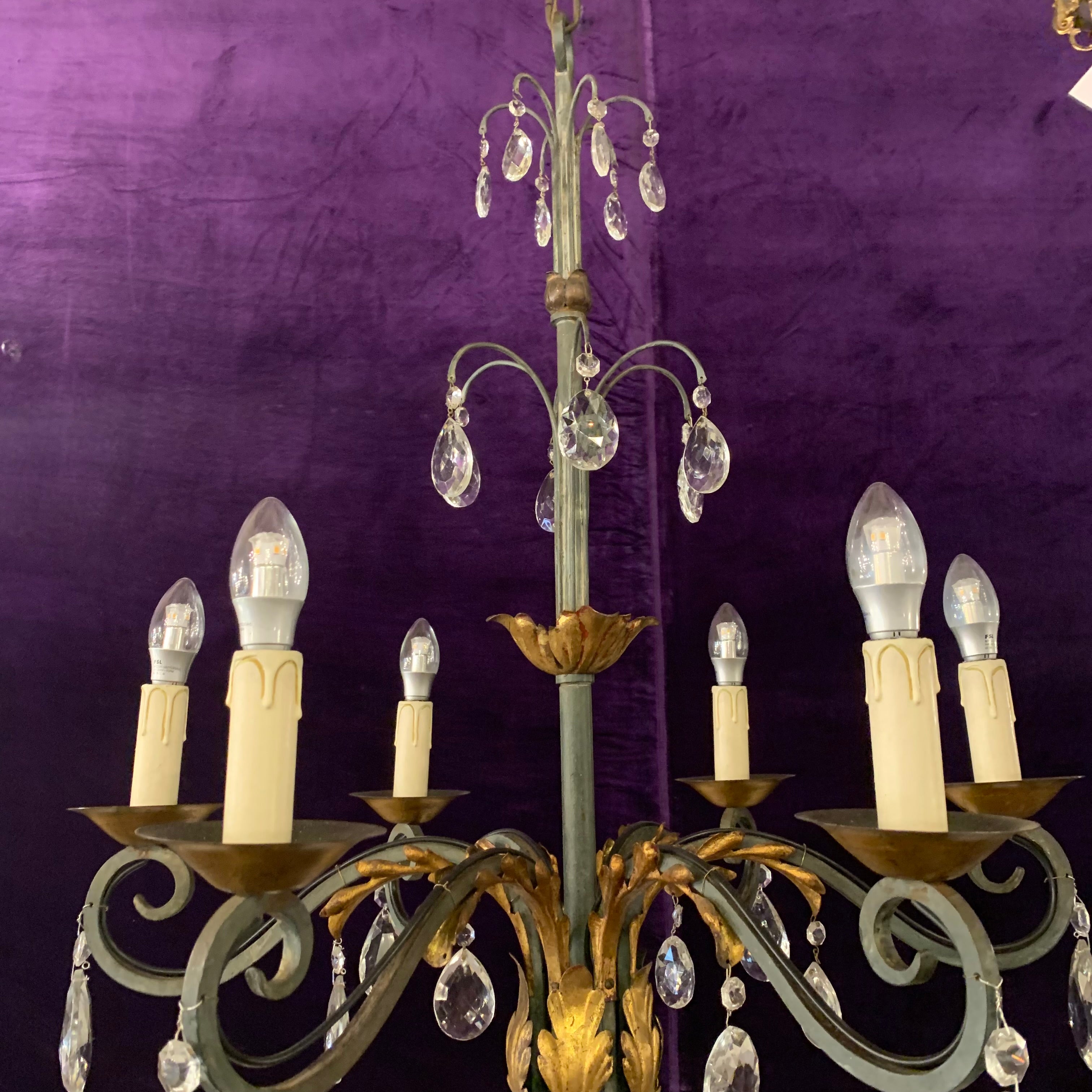 Wrought Iron Chandelier with Gold Leaf Details