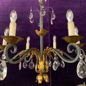 Wrought Iron Chandelier with Gold Leaf Details