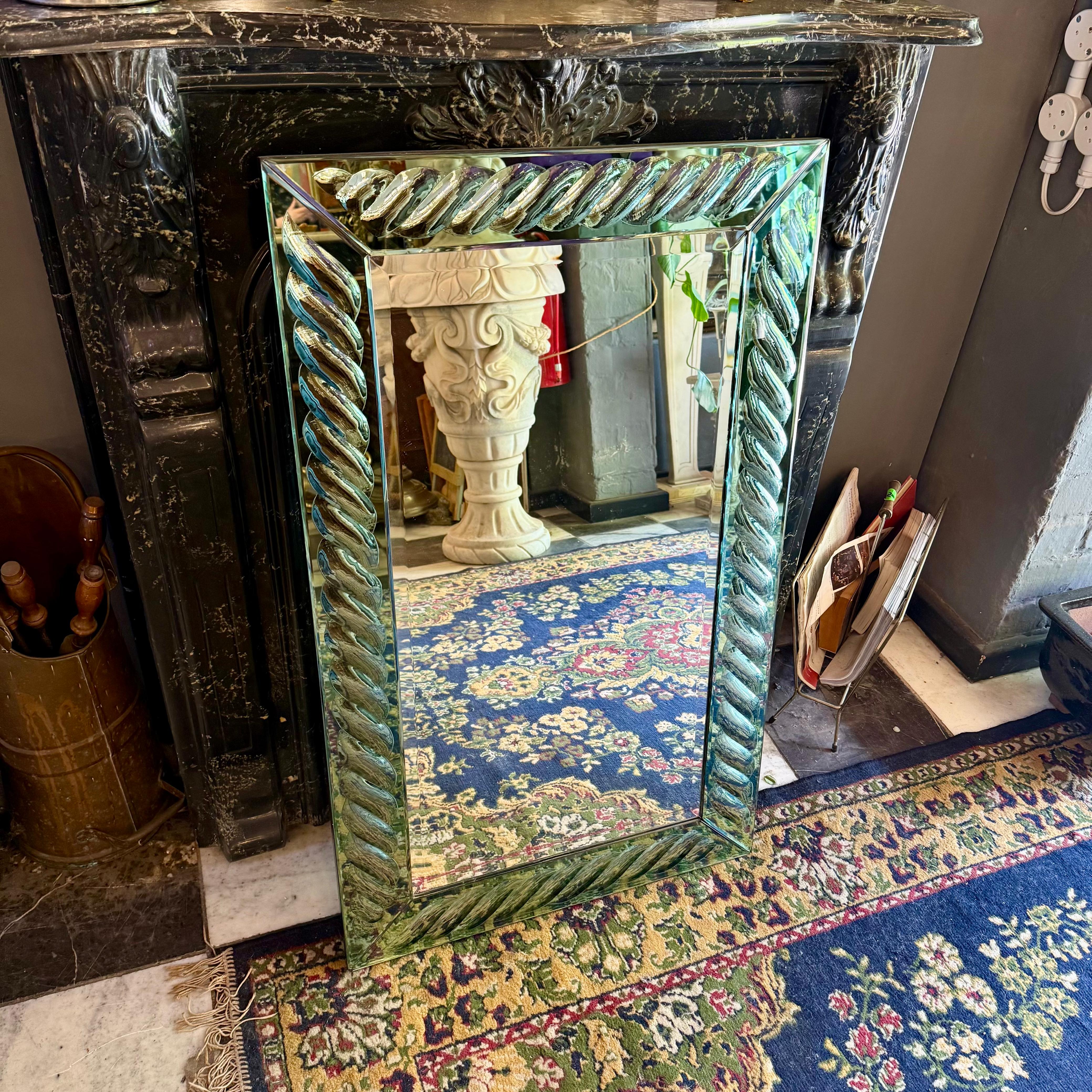 Contemporary Mirror with Blue Twisted Glass Frame