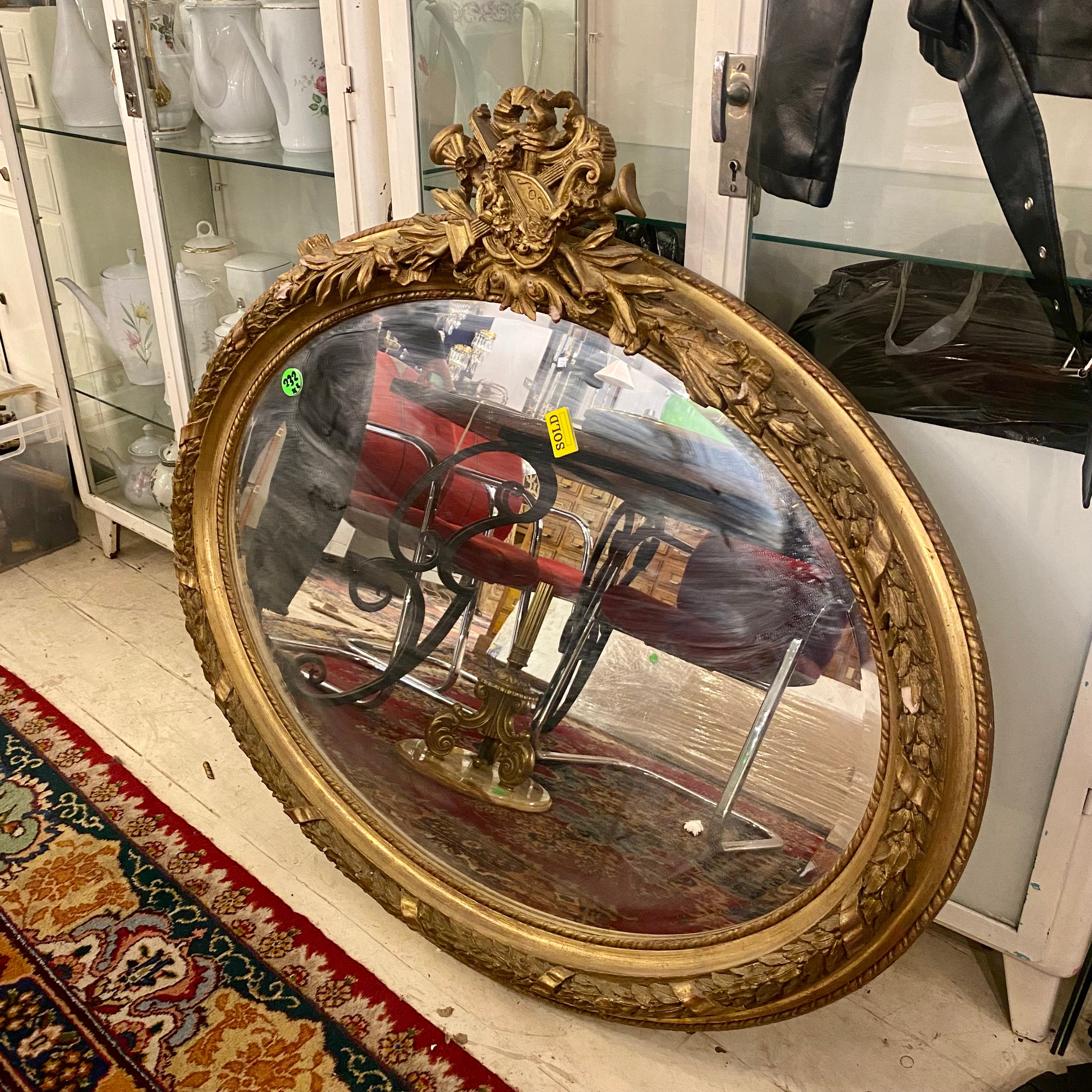 Antique French Gilt Wood Oval Mirror (Pair available)