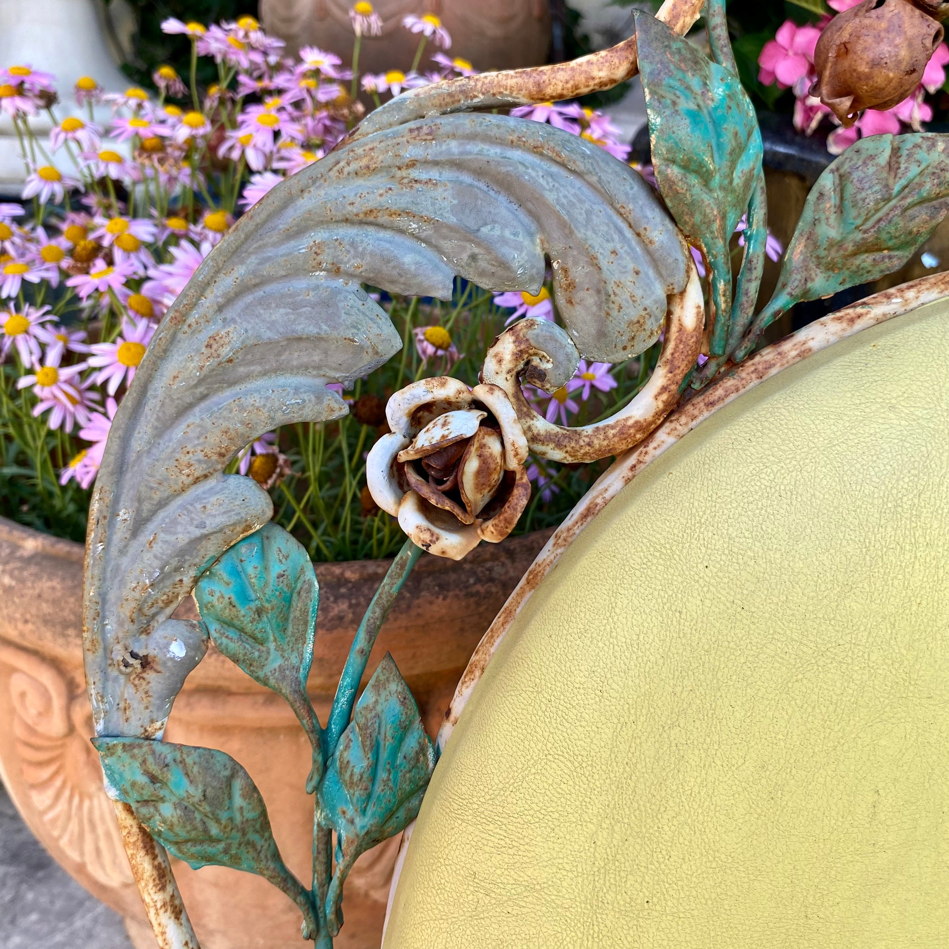 Rustic Wrought Iron Armchair with Rose Details