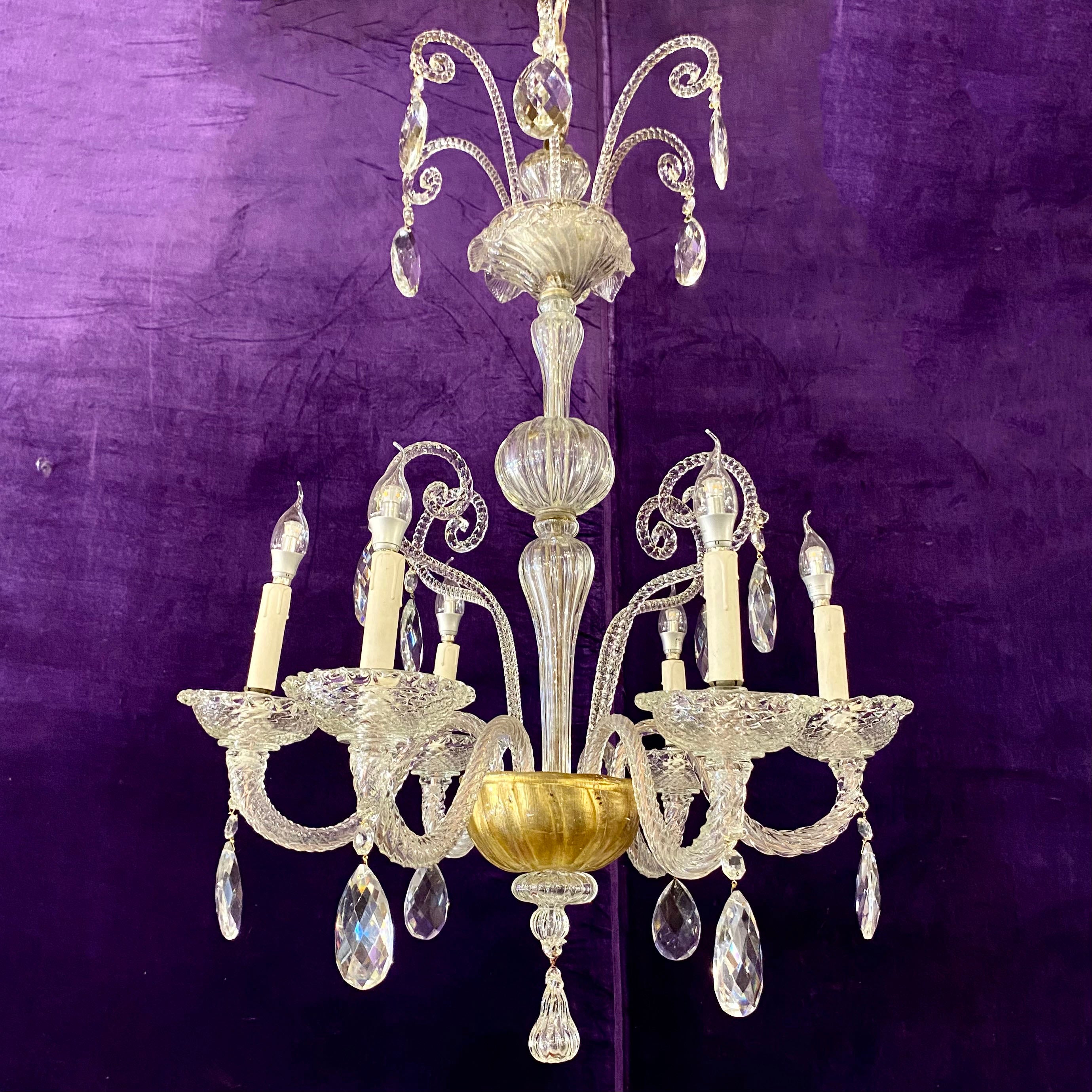 Pretty Murano Chandelier with Gold Accent