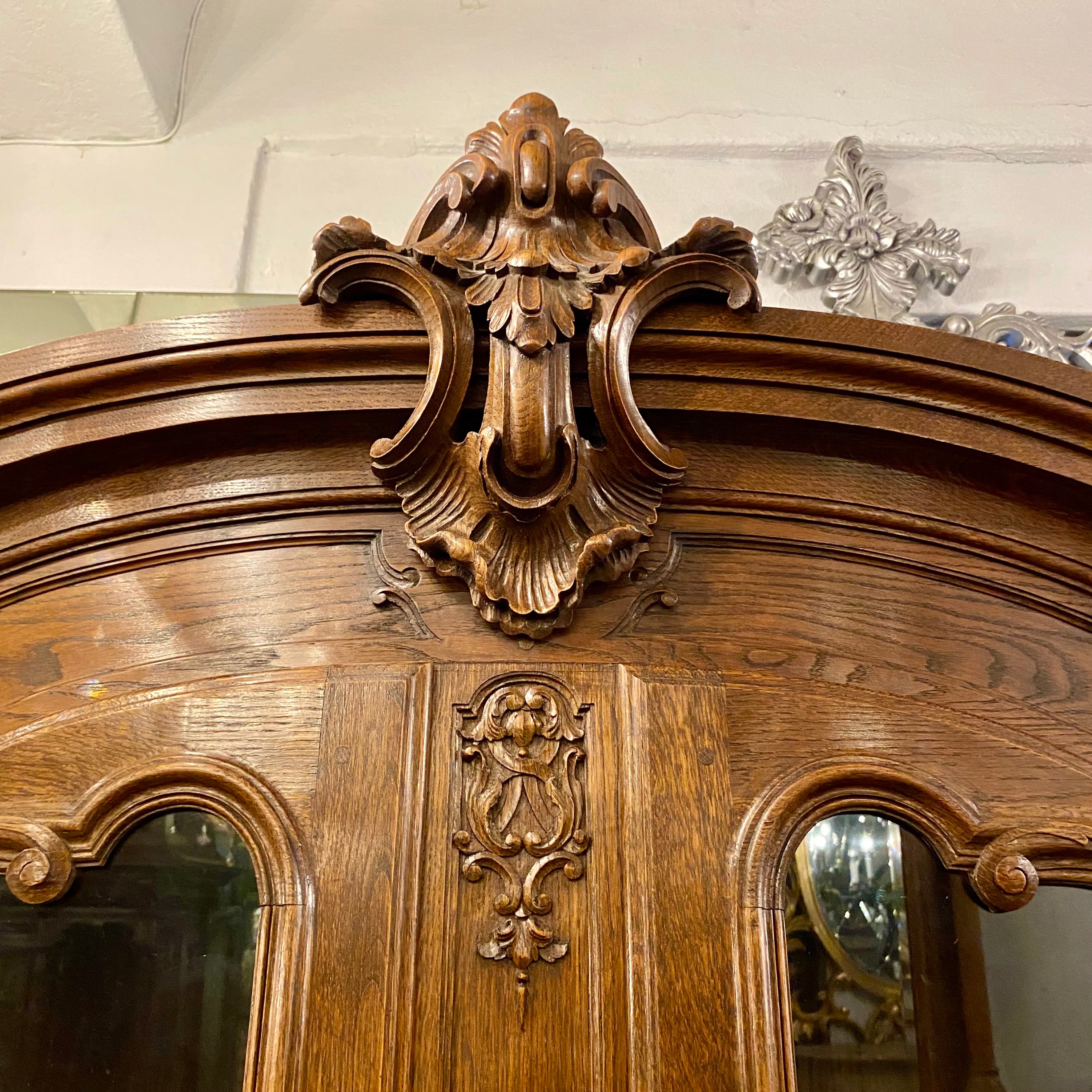 Large Oak Art Nouveau Display Cabinet  with Brass Detailing