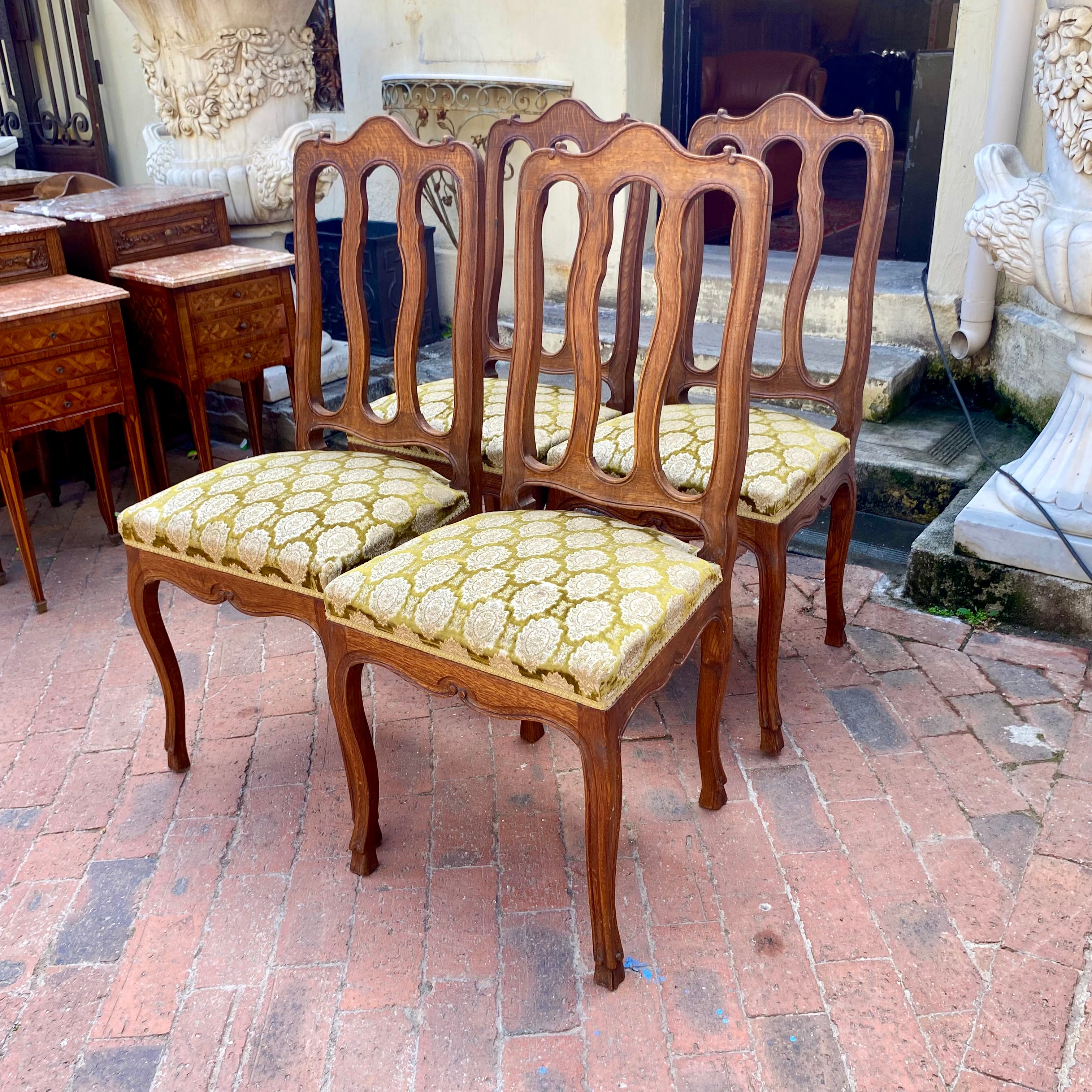 Set of Four Antique French Oak Dining Chairs