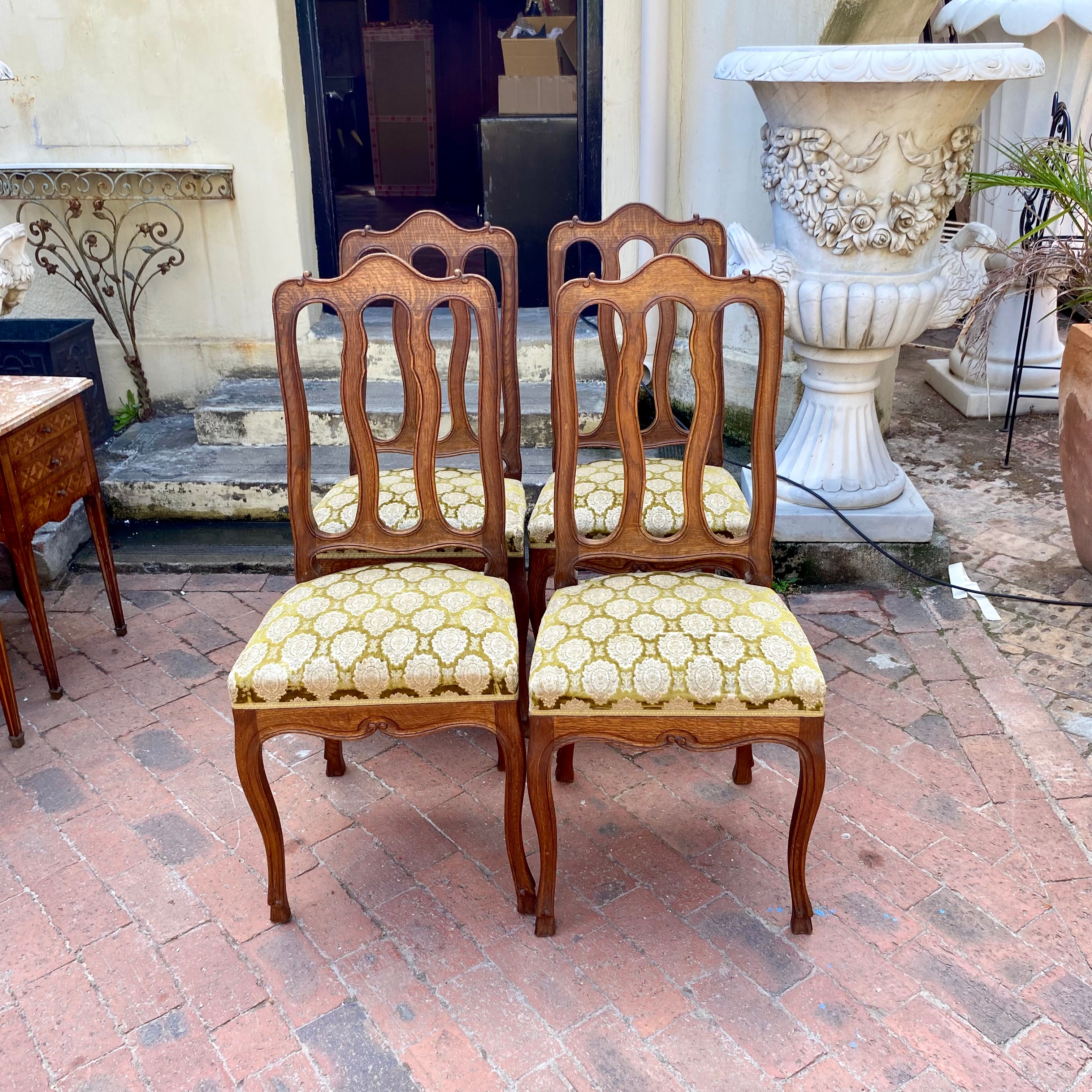 Set of Four Antique French Oak Dining Chairs