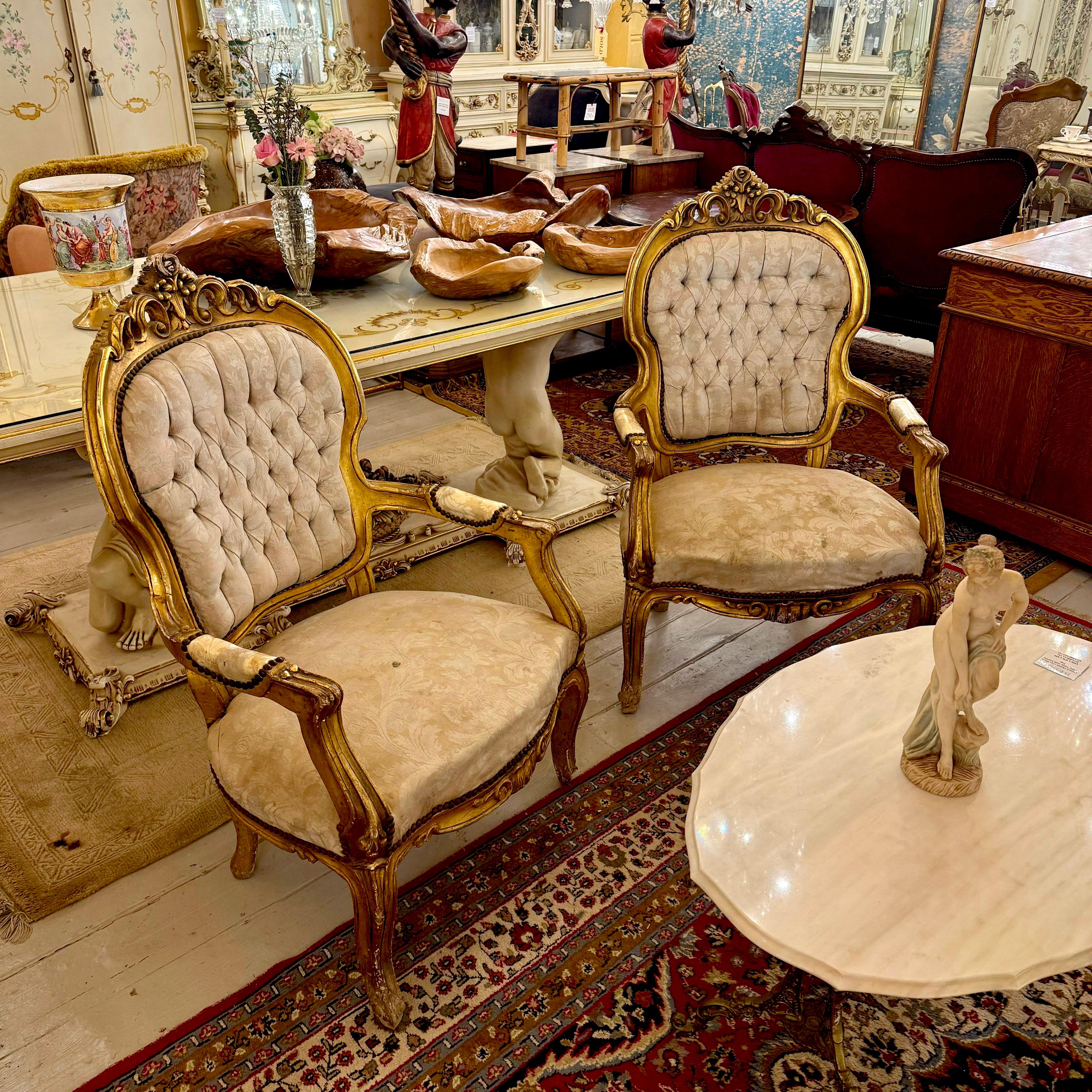 Antique Rococo Giltwood Armchair