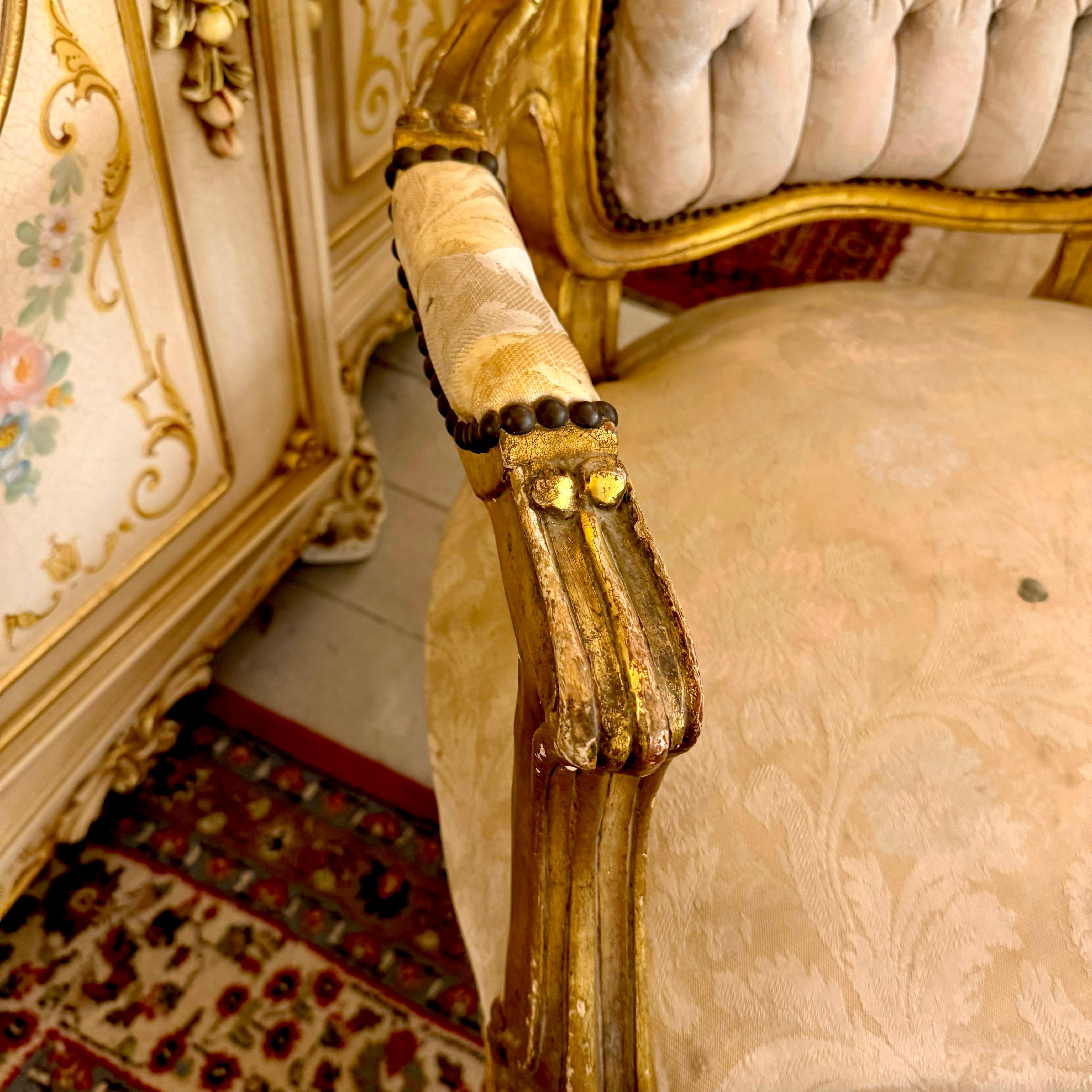 Antique Rococo Giltwood Armchair
