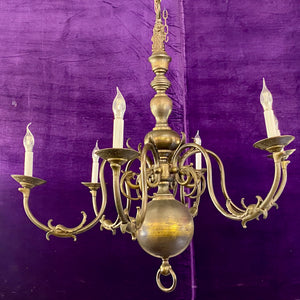 Antique Aged Brass Flemish Chandelier with Lion Detail