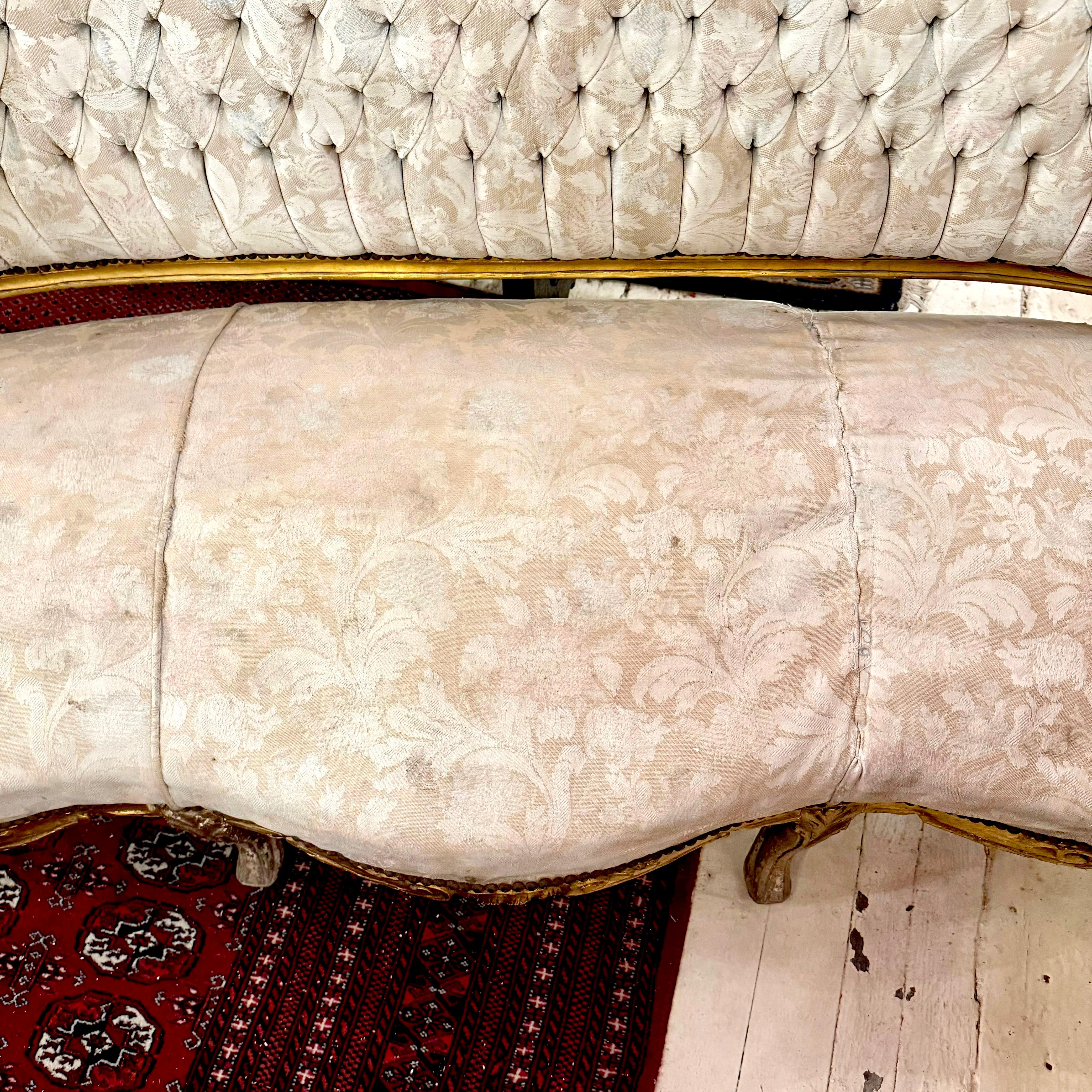 Antique Rococo Giltwood Salon Sofa