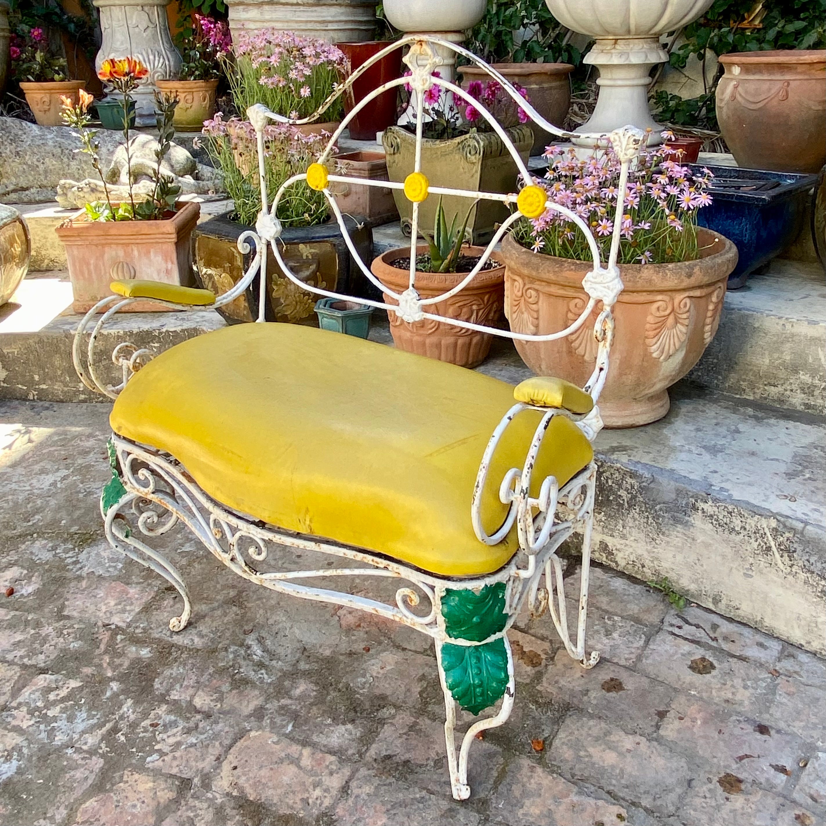 Cute Yellow Wrought Iron Love Seat