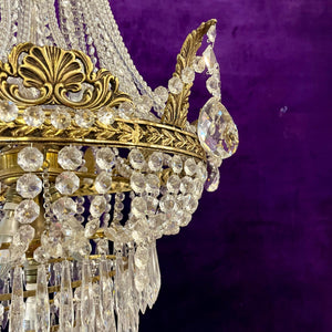 Custom Neoclassical Crystal Chandelier with Antique Brass Castings by Delos -SOLD