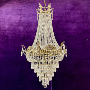 Custom Neoclassical Crystal Chandelier with Antique Brass Castings by Delos -SOLD