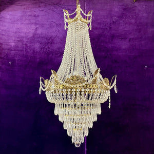 Custom Neoclassical Crystal Chandelier with Antique Brass Castings by Delos -SOLD