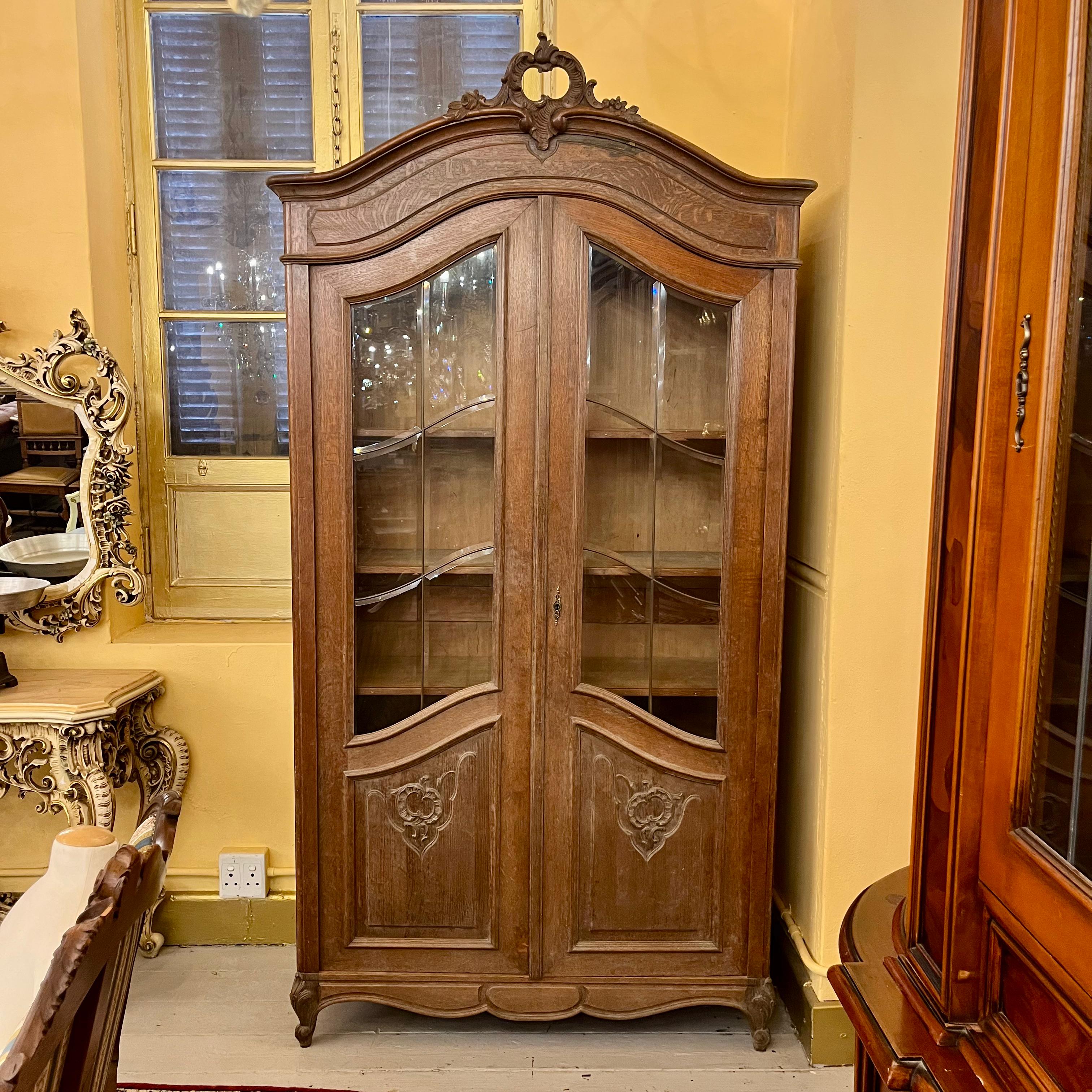 Antique Carved French Oak Display Cabinet