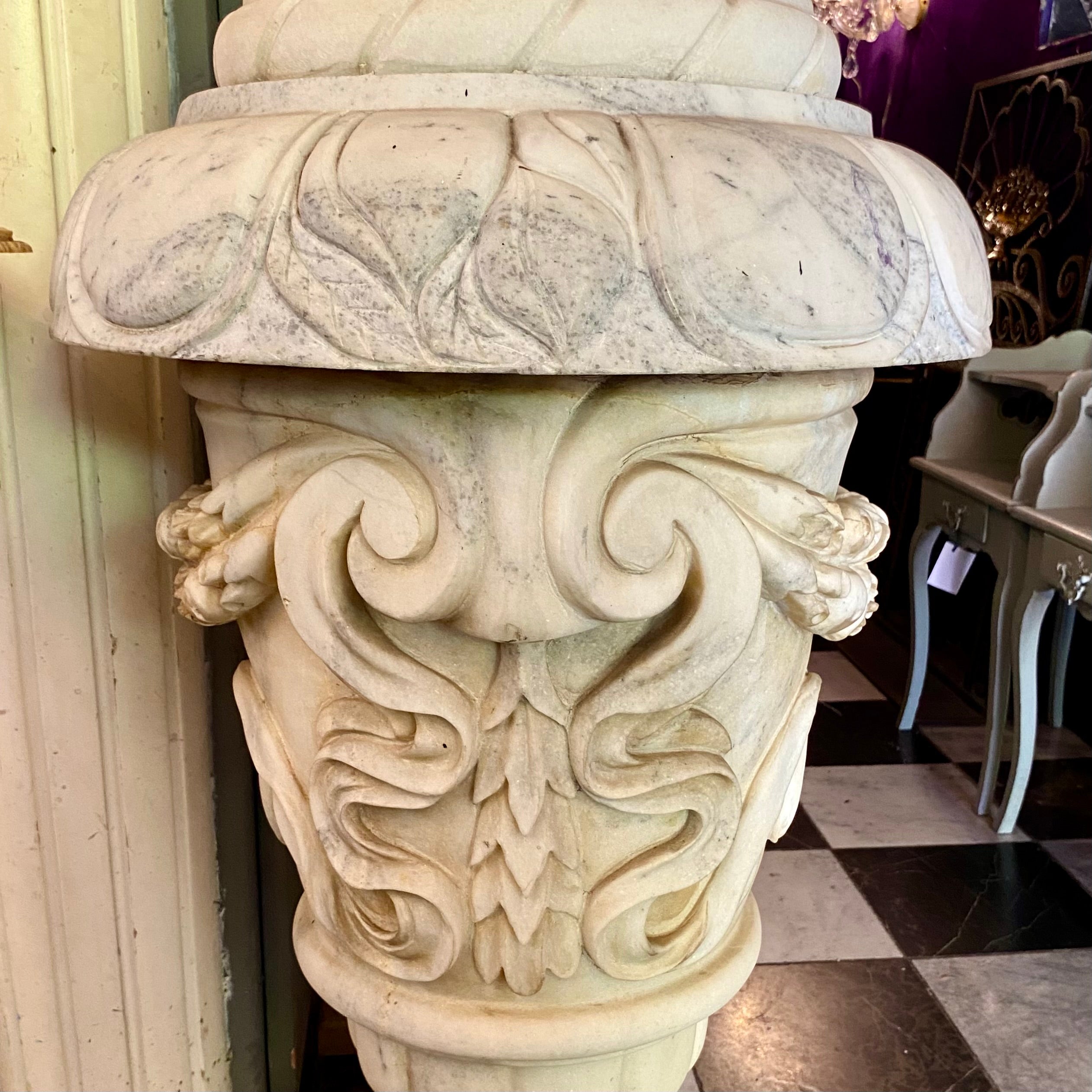 A Pair of Hand Carved White Marble Finials