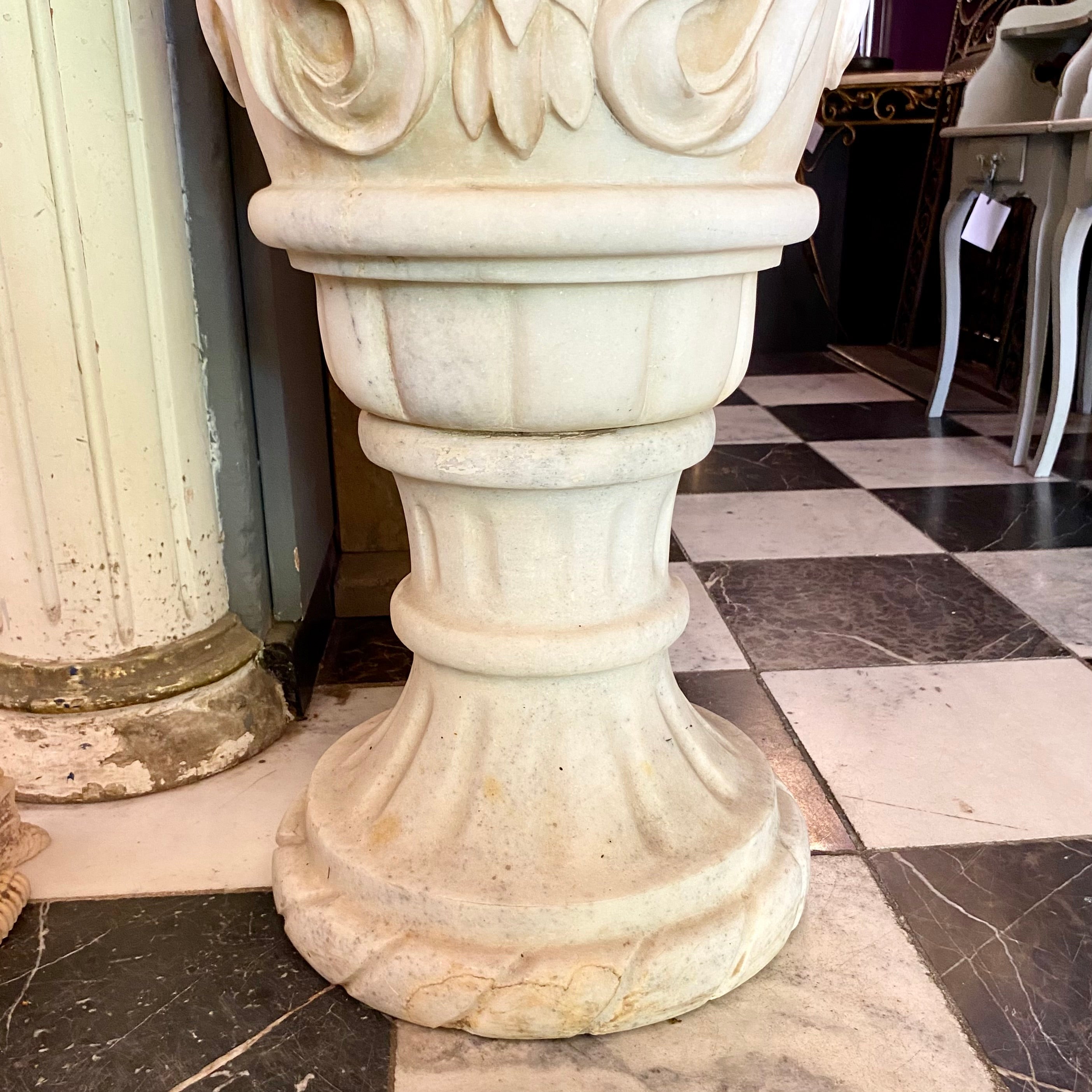 A Pair of Hand Carved White Marble Finials