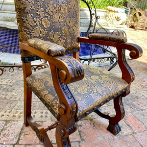 Magnificent Antique Embossed Leather and Oak Arm Chair