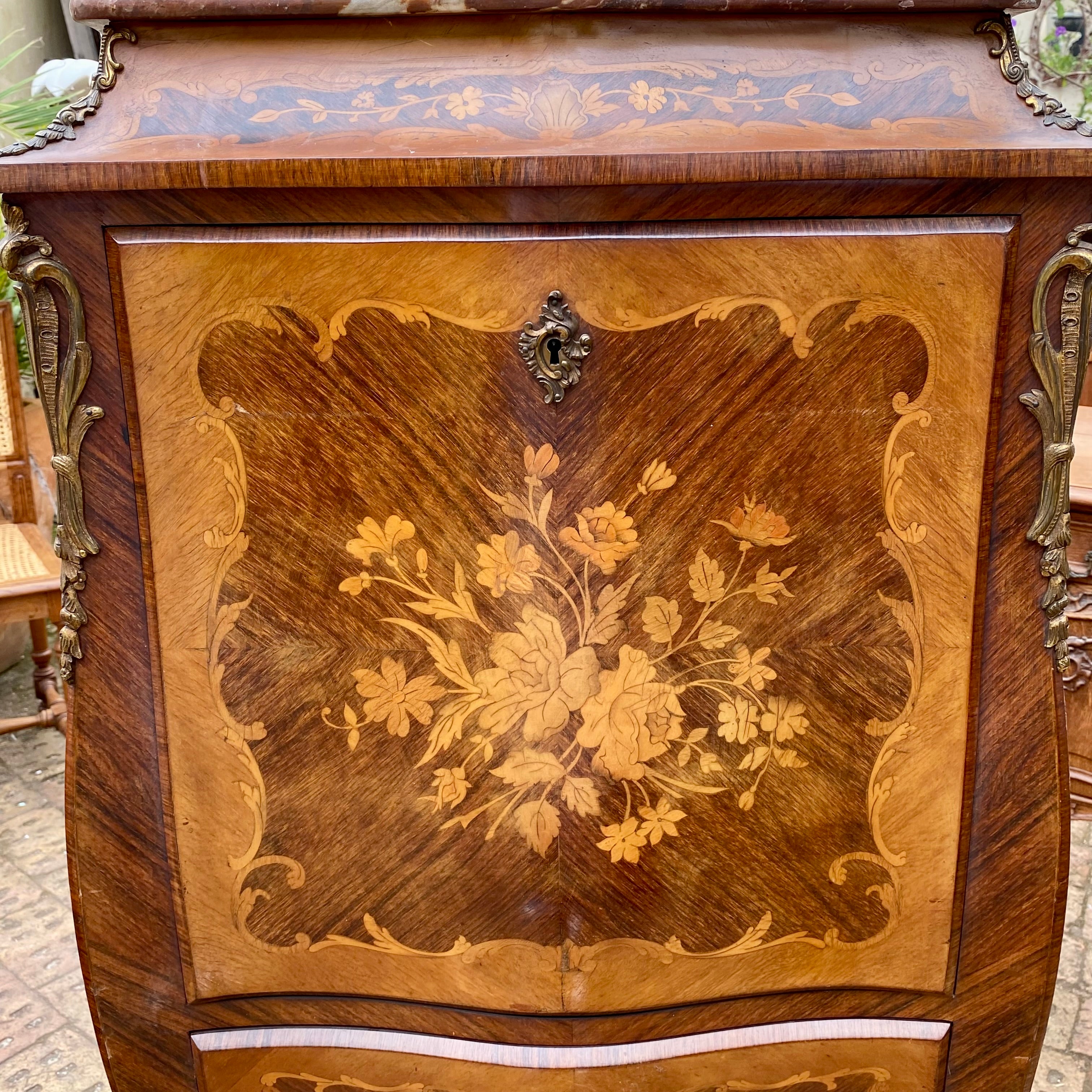 Antique Inlaid Writing Bureau with Brass Castings