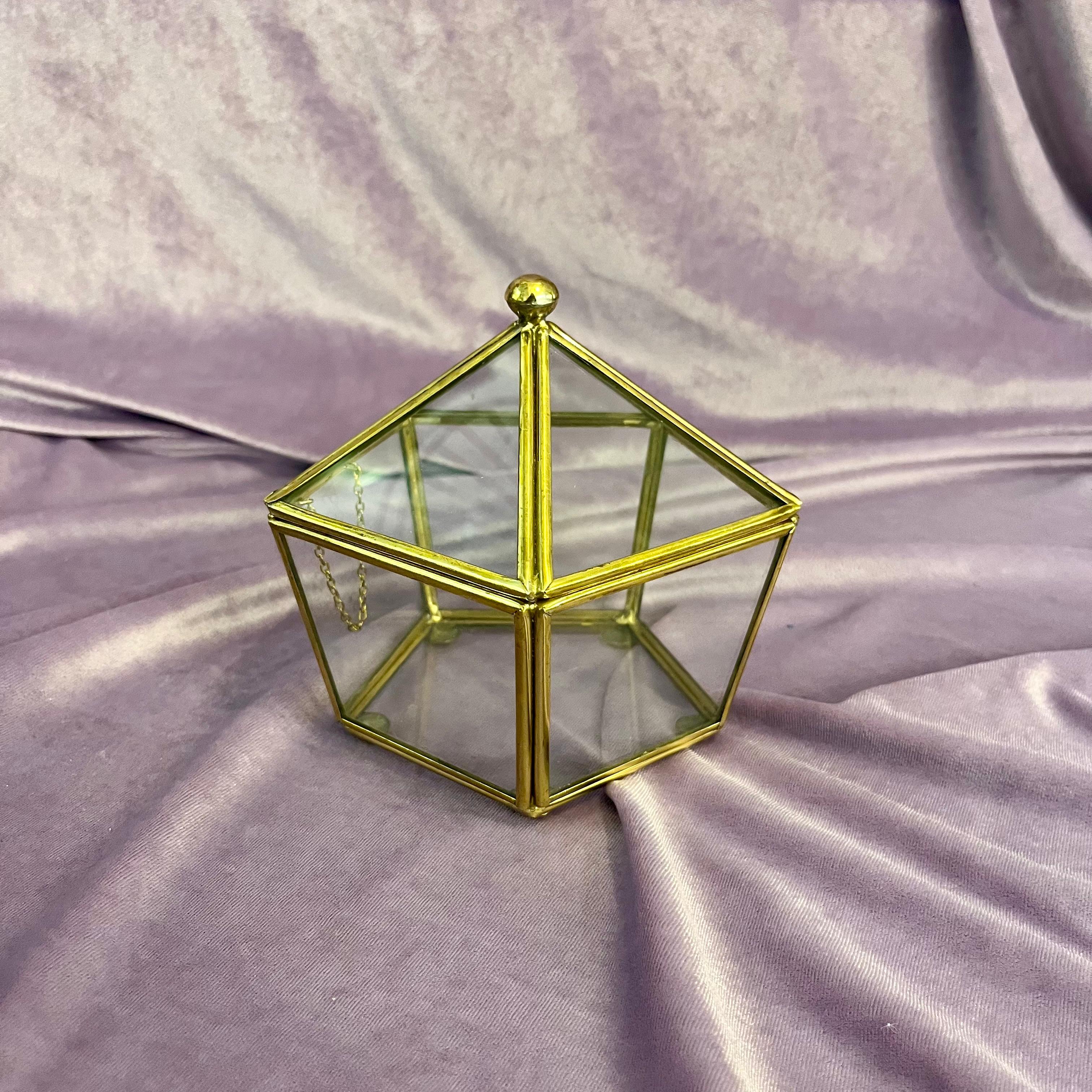 Geometric Glass Display with Brass Framing