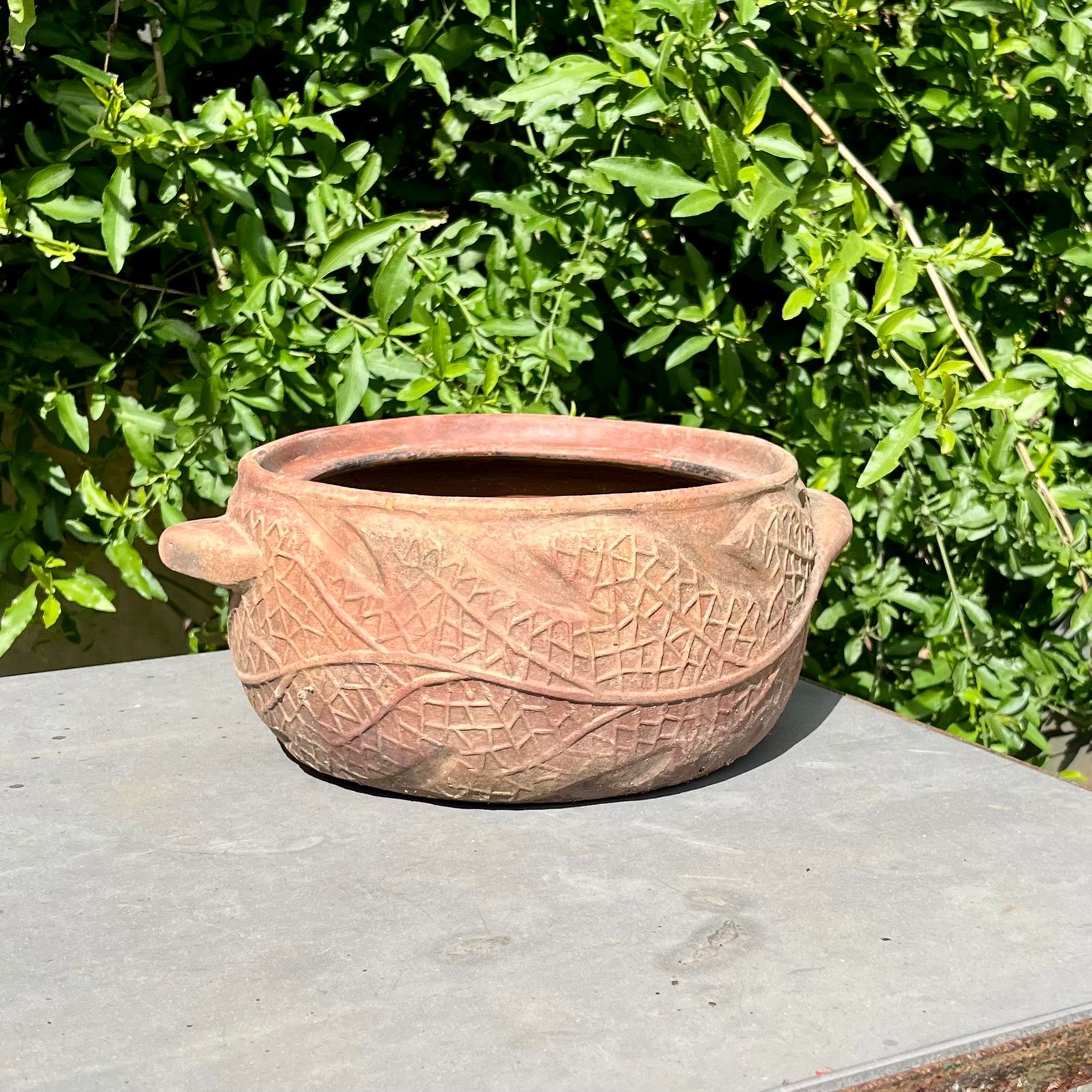 Leaf & Lattice Relief Terracotta Planter
