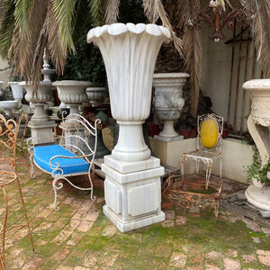 Very Large White Marble Urn and Plinth - SOLD