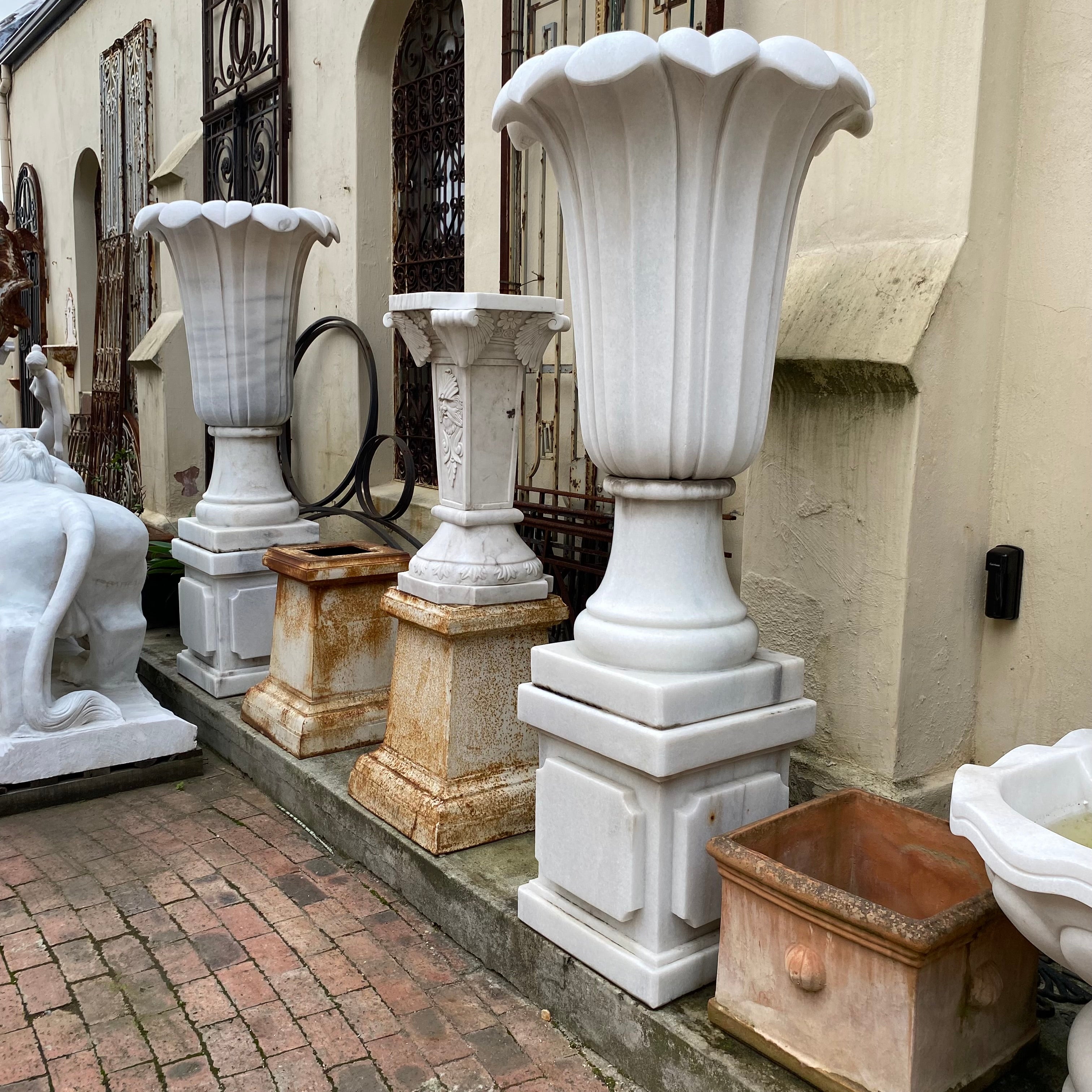 Very Large White Marble Urn and Plinth - SOLD