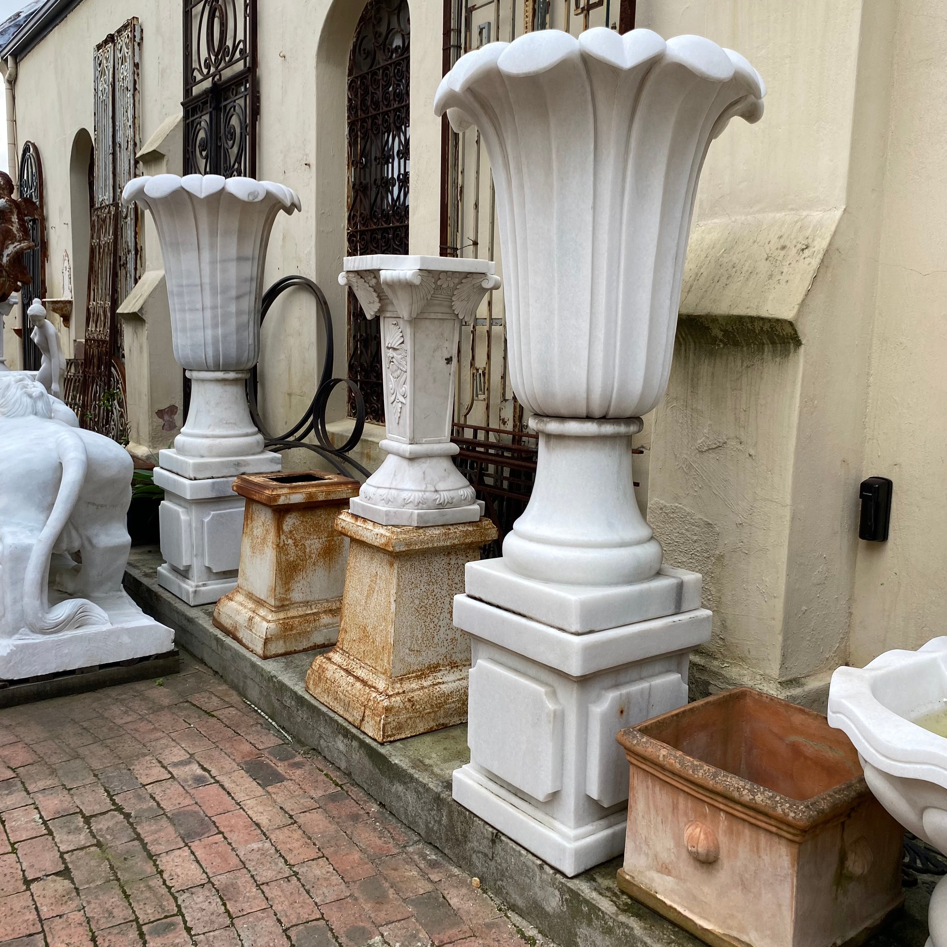 Very Large White Marble Urn and Plinth - SOLD