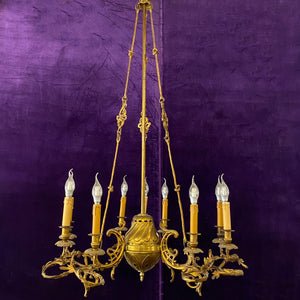 Antique Polished Brass Gasolier Chandelier