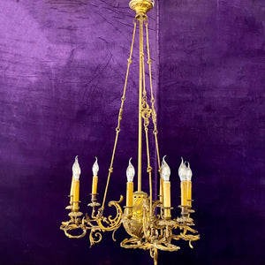 Antique Polished Brass Gasolier Chandelier