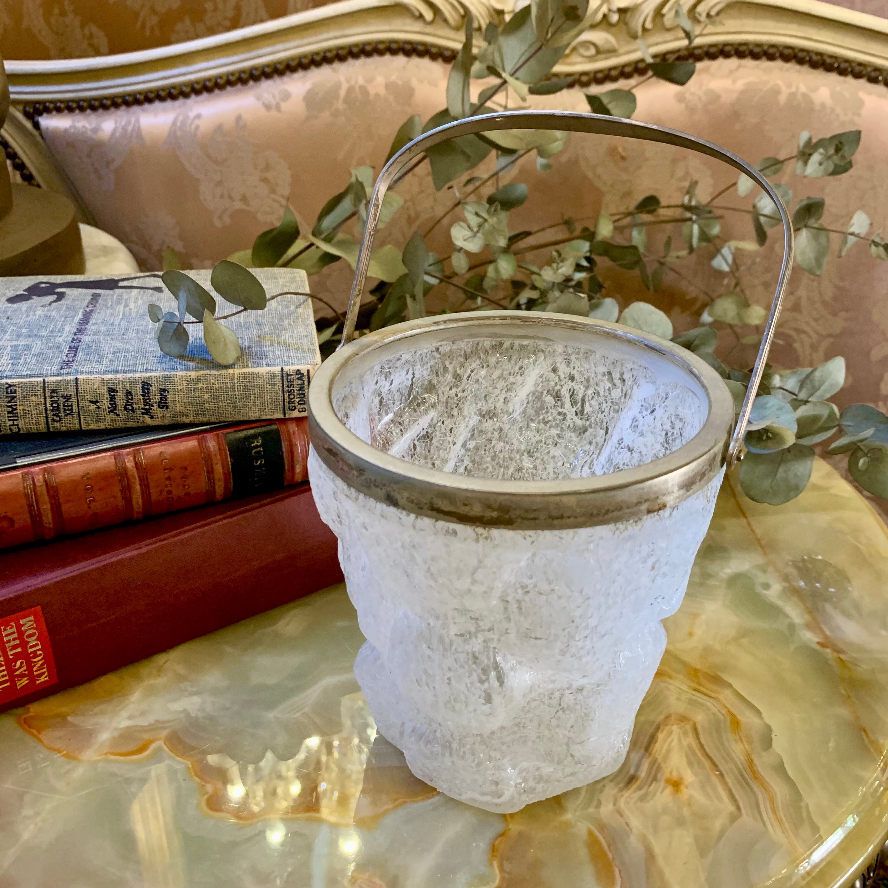 Art Deco Frosted and Jaggered Glass Ice Bucket