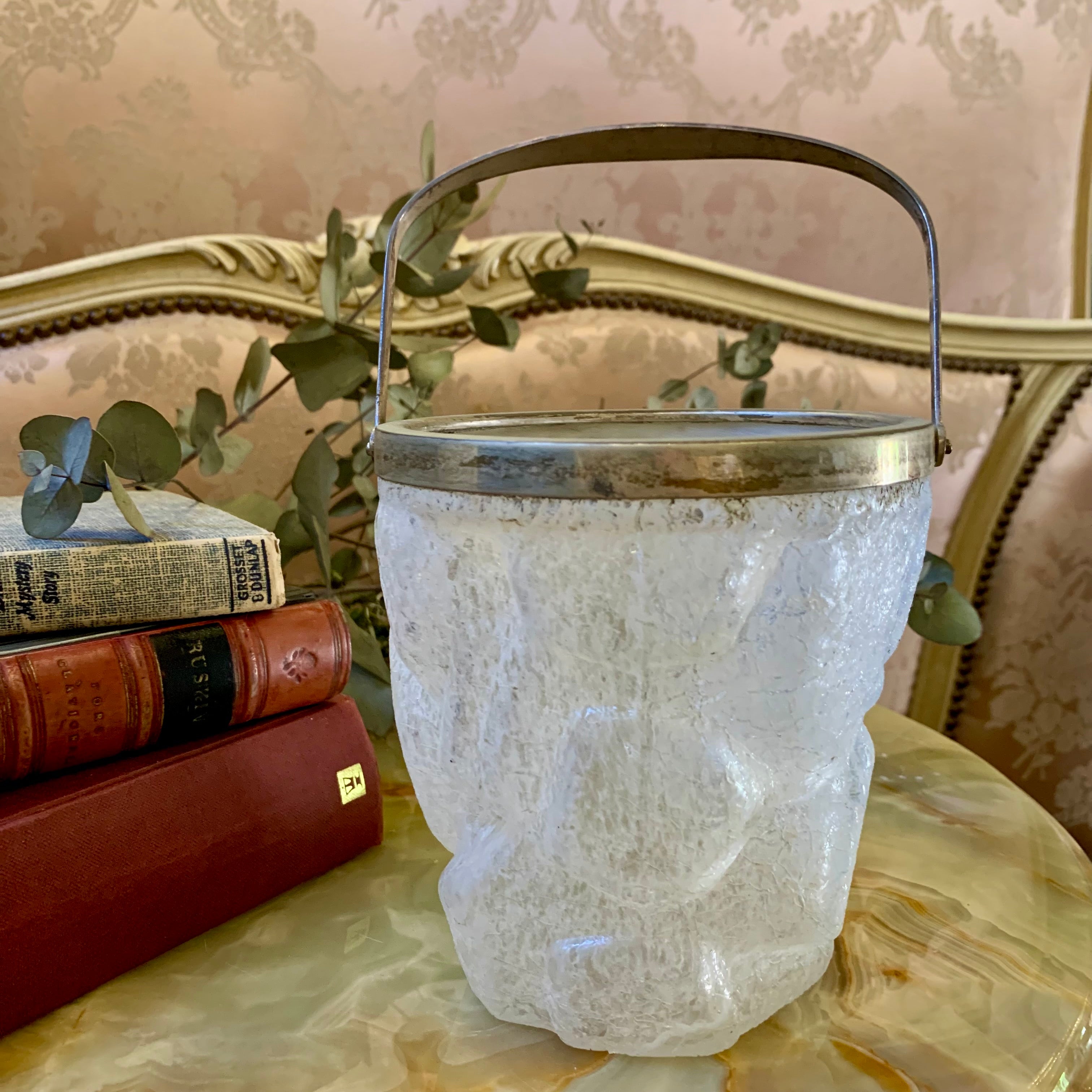 Art Deco Frosted and Jaggered Glass Ice Bucket