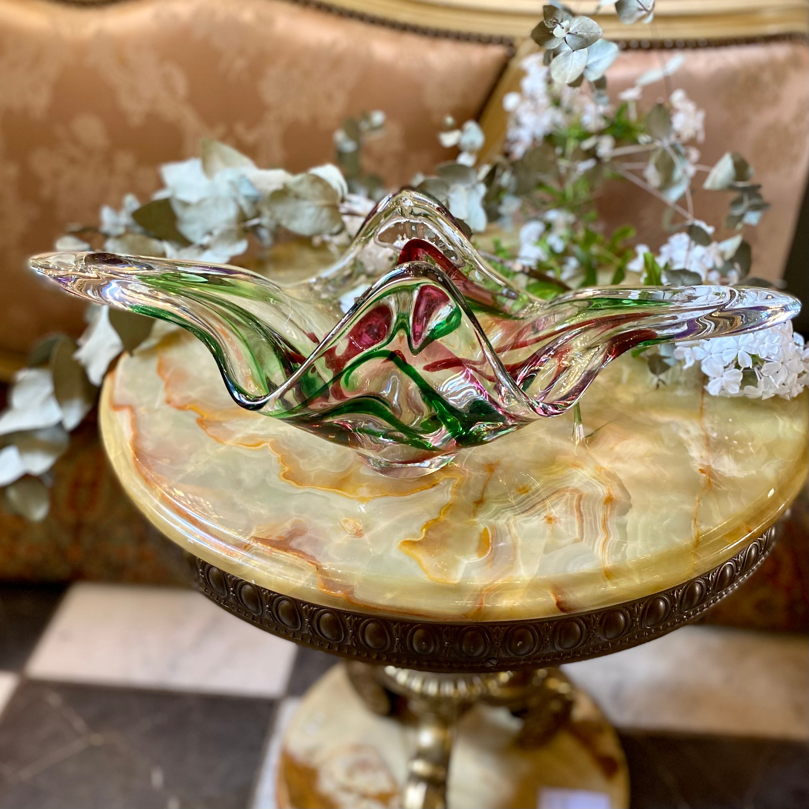 Delightful Vintage Red and Green Murano Bowl