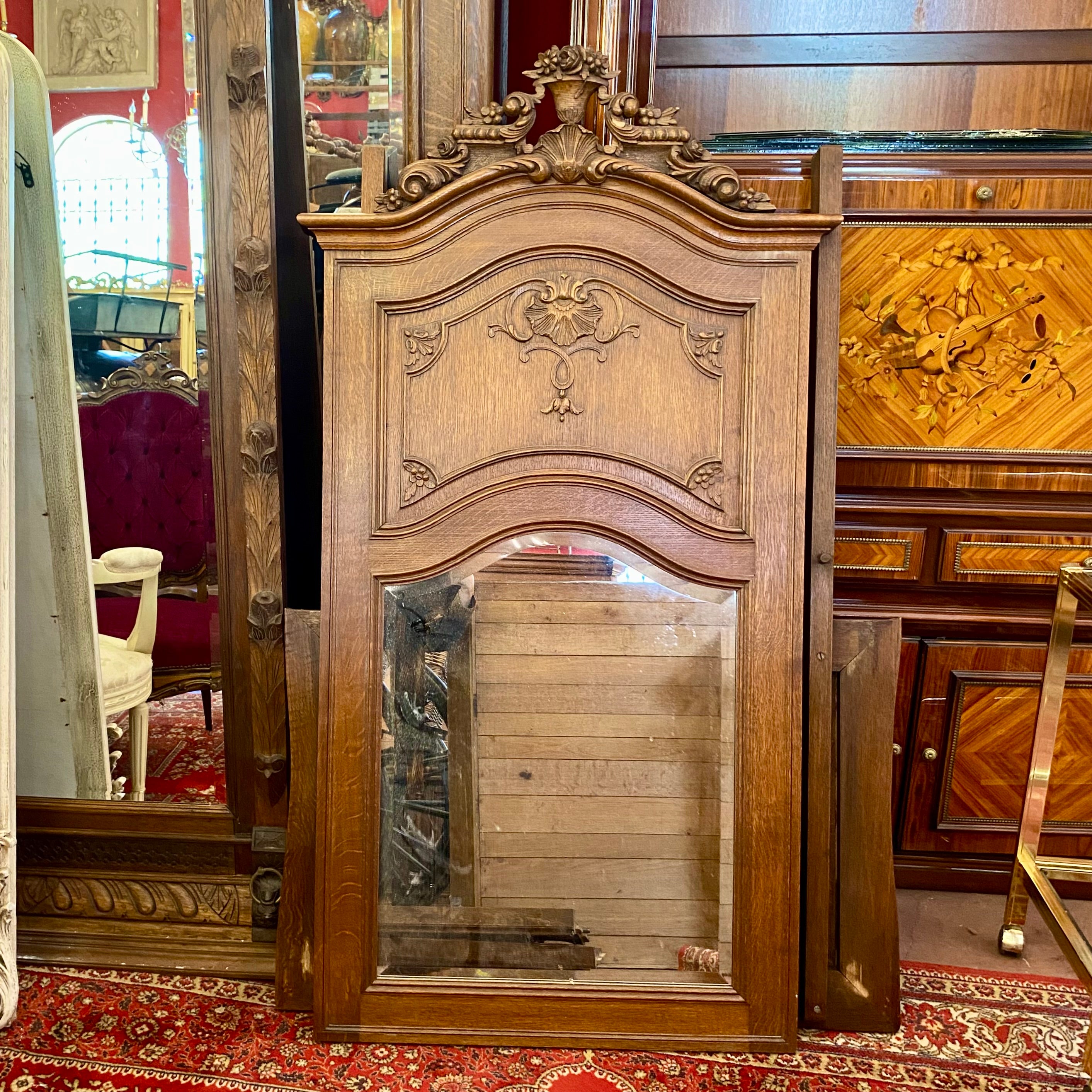 Beautiful Carved Antique Oak Bevelled  Mirror - SOLD