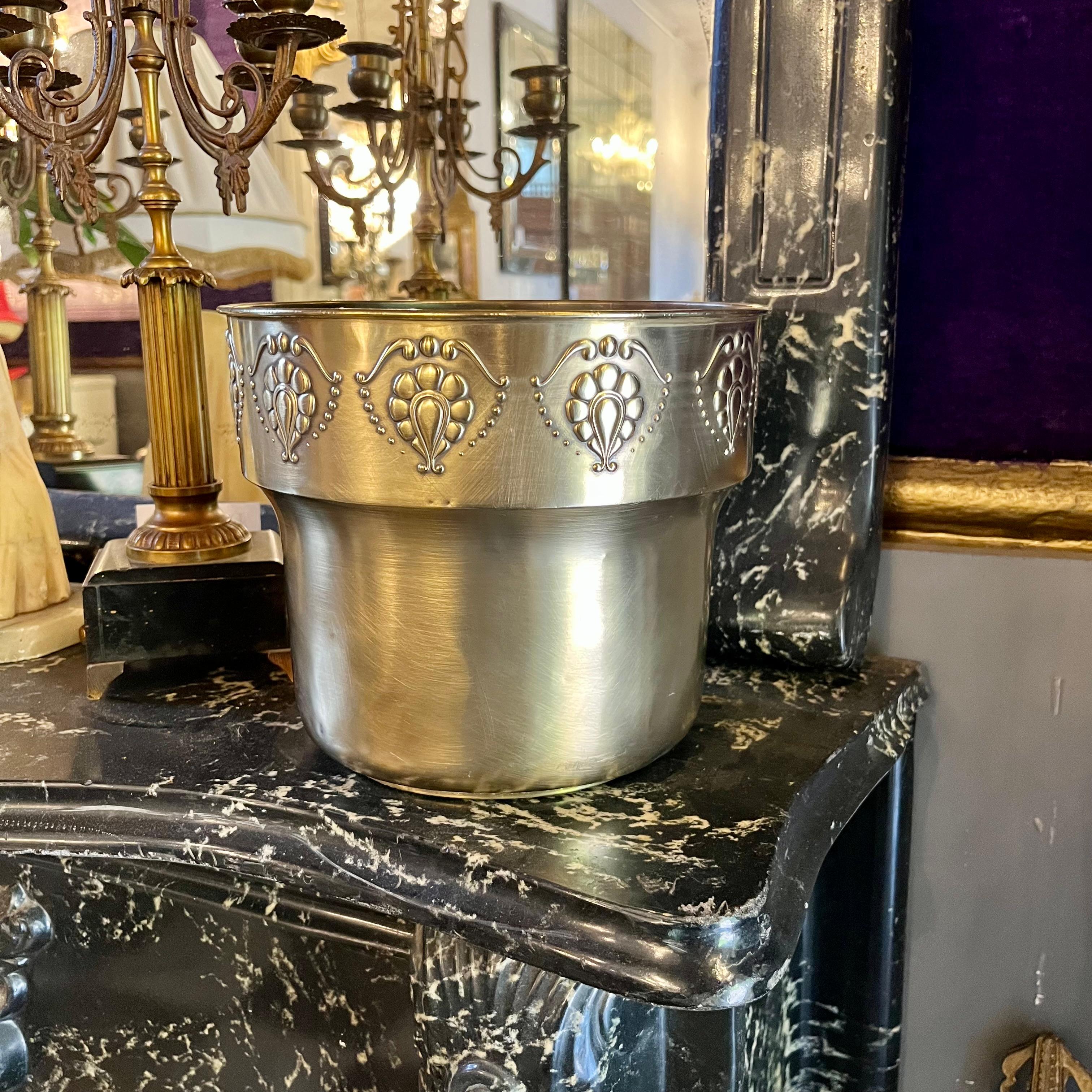 Art Nouveau Brass Pot with Stylised Motif Border