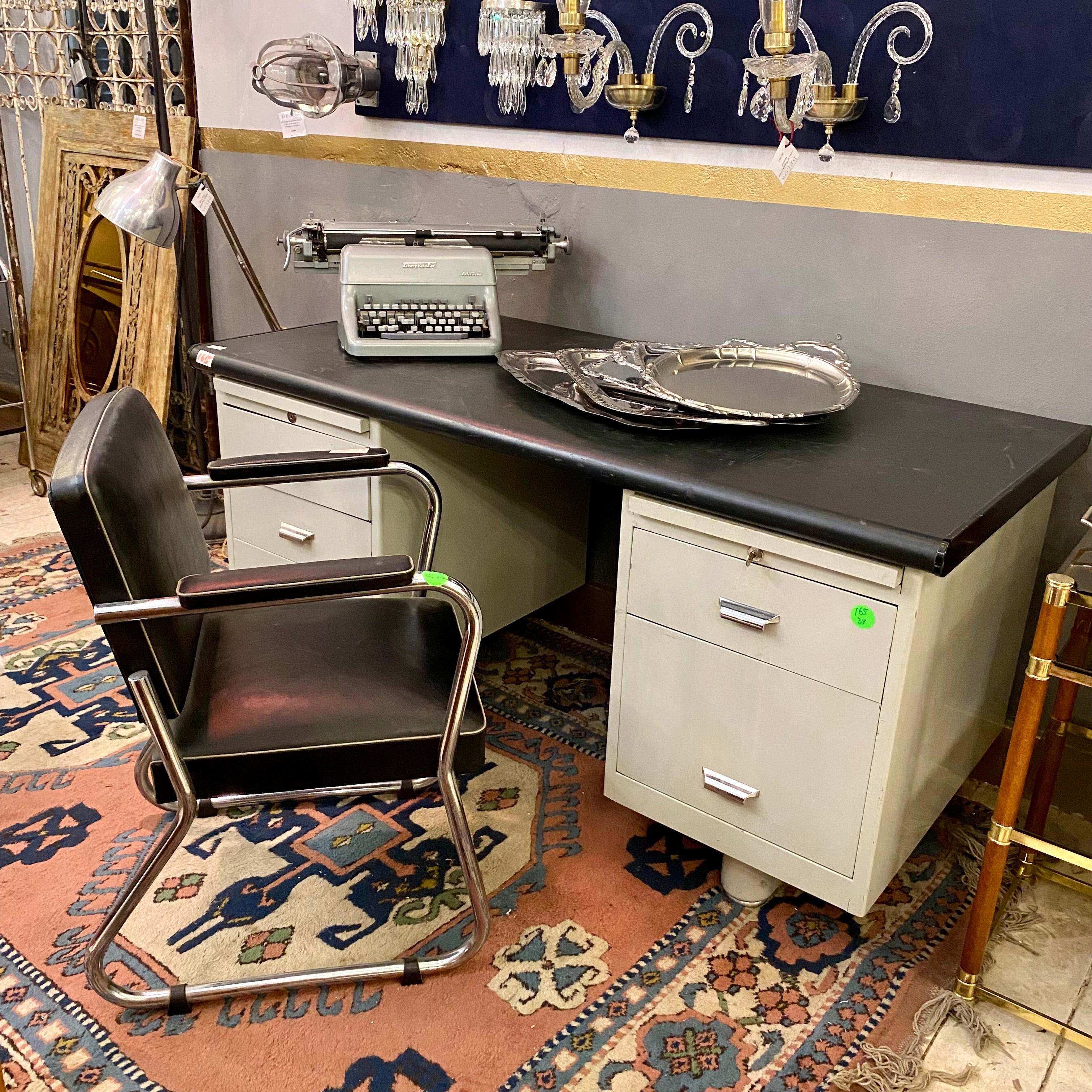 Mid-Century Desk, Chair and Typewriter Set