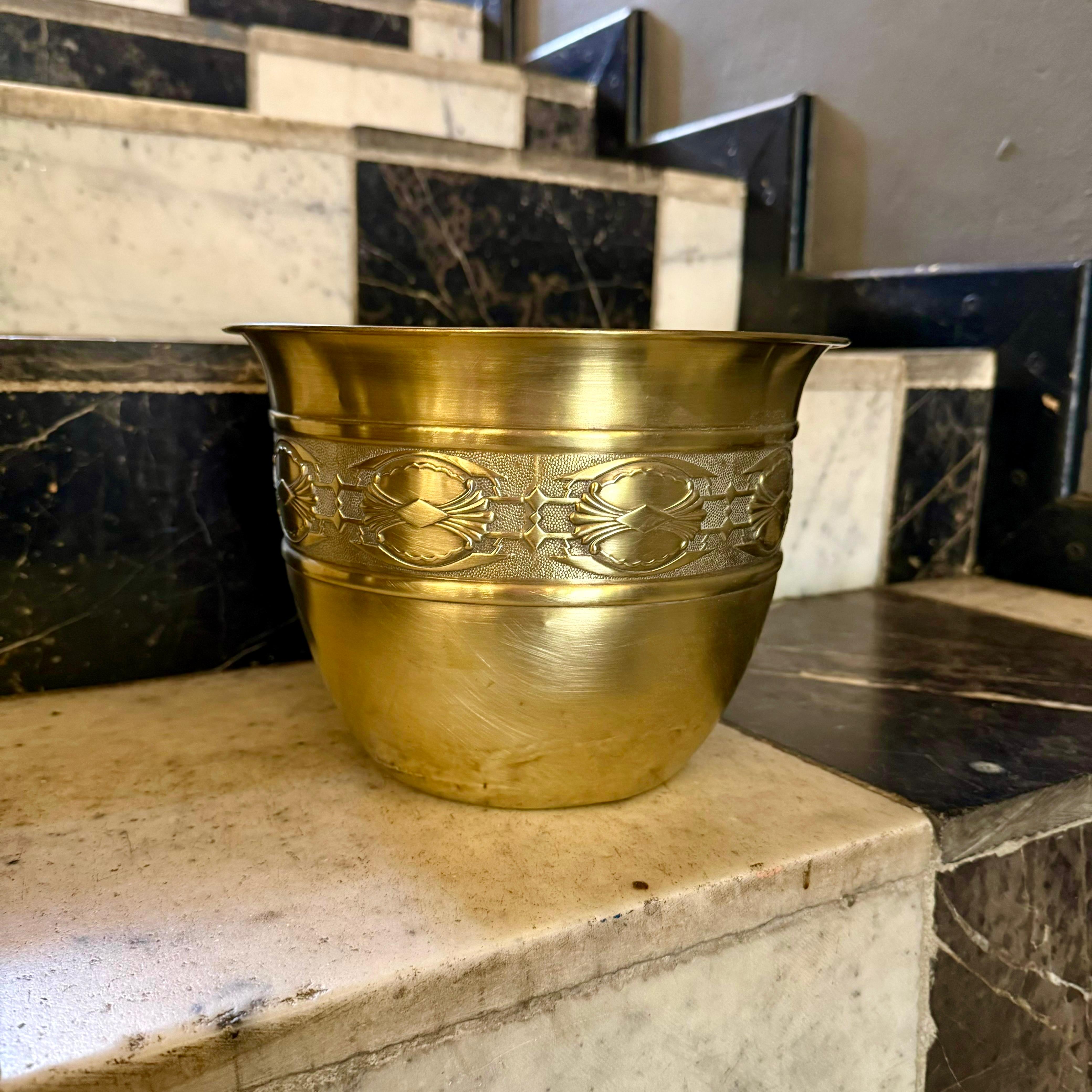 Beautiful Antique Brass Pot with Decorative Band - SOLD