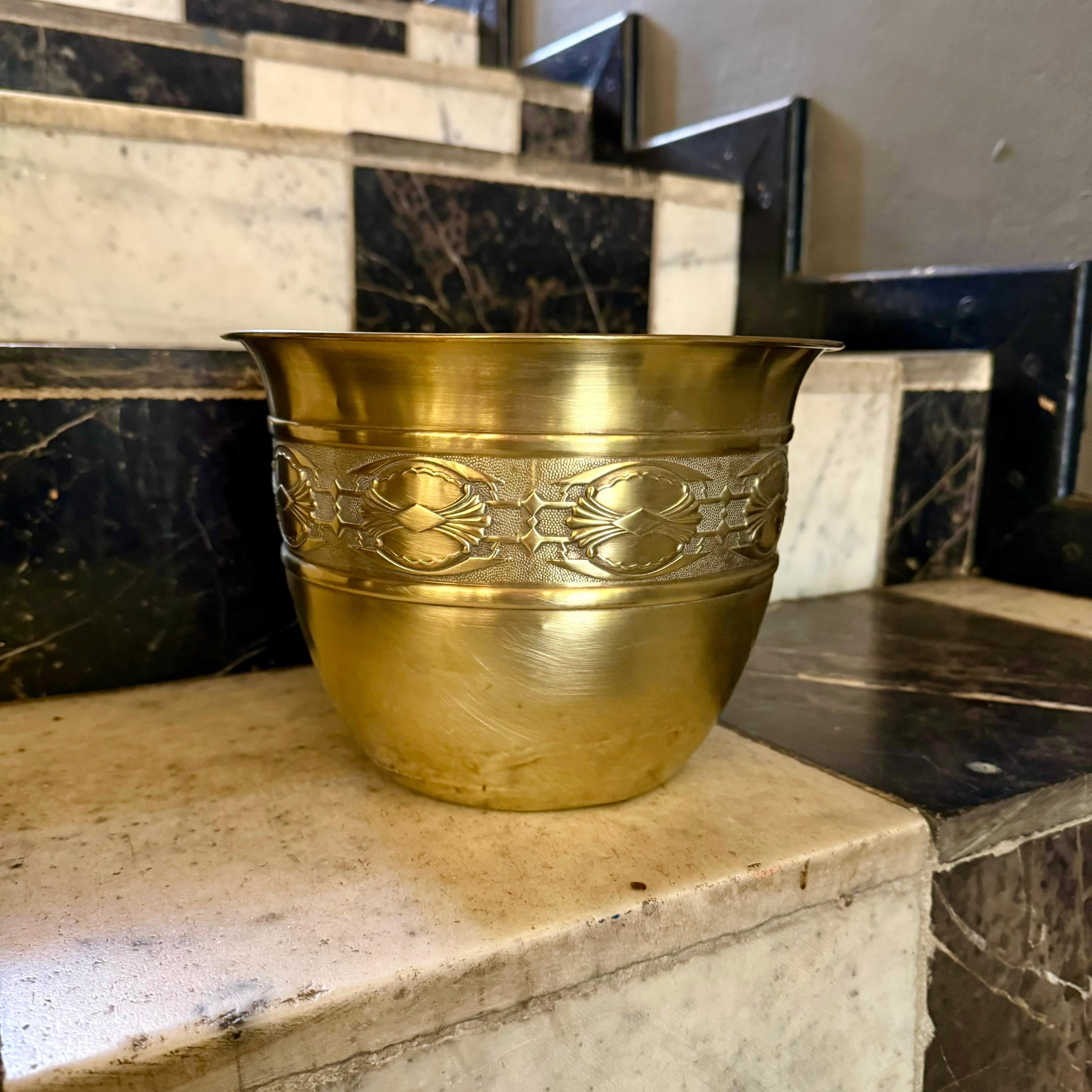 Beautiful Antique Brass Pot with Decorative Band - SOLD