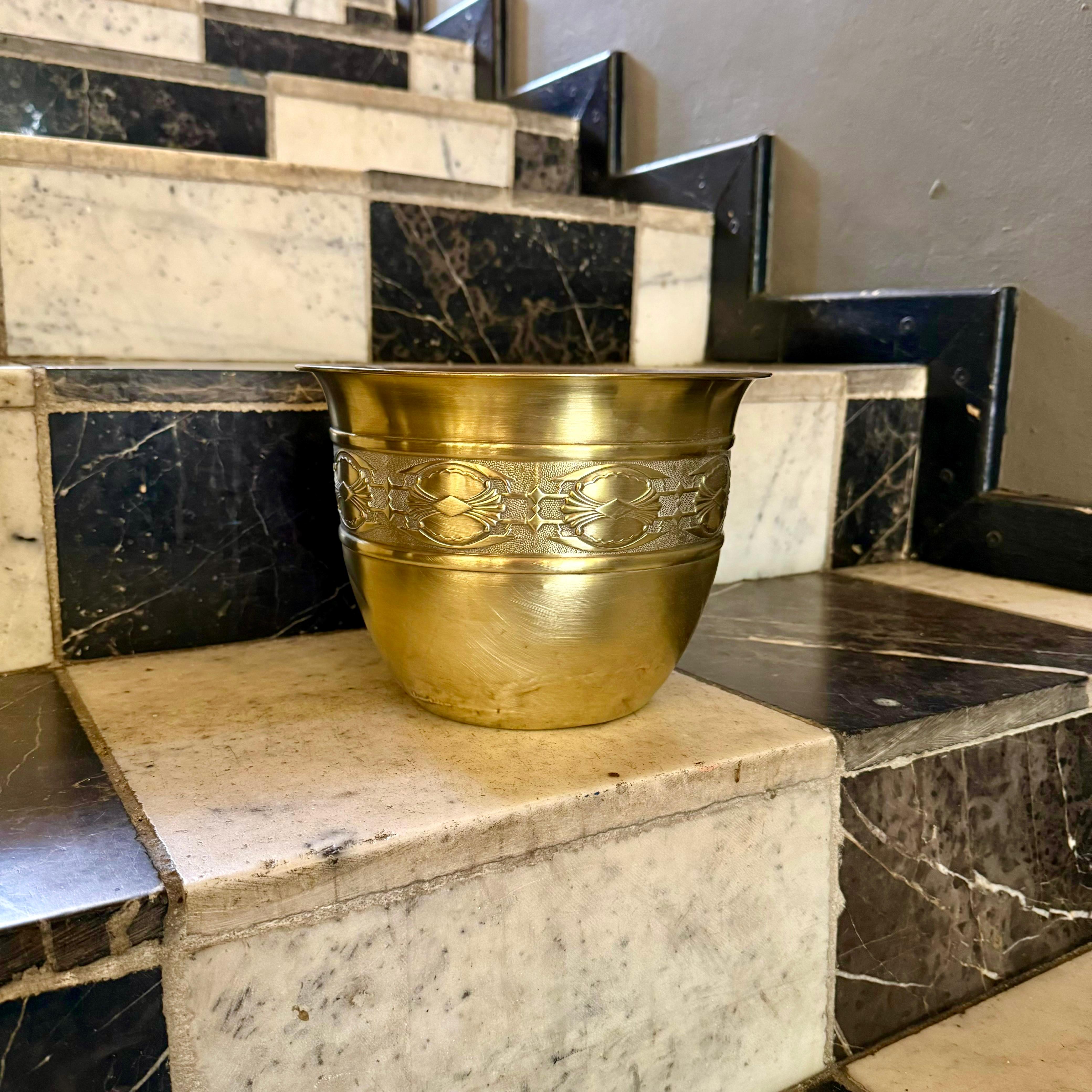 Beautiful Antique Brass Pot with Decorative Band - SOLD