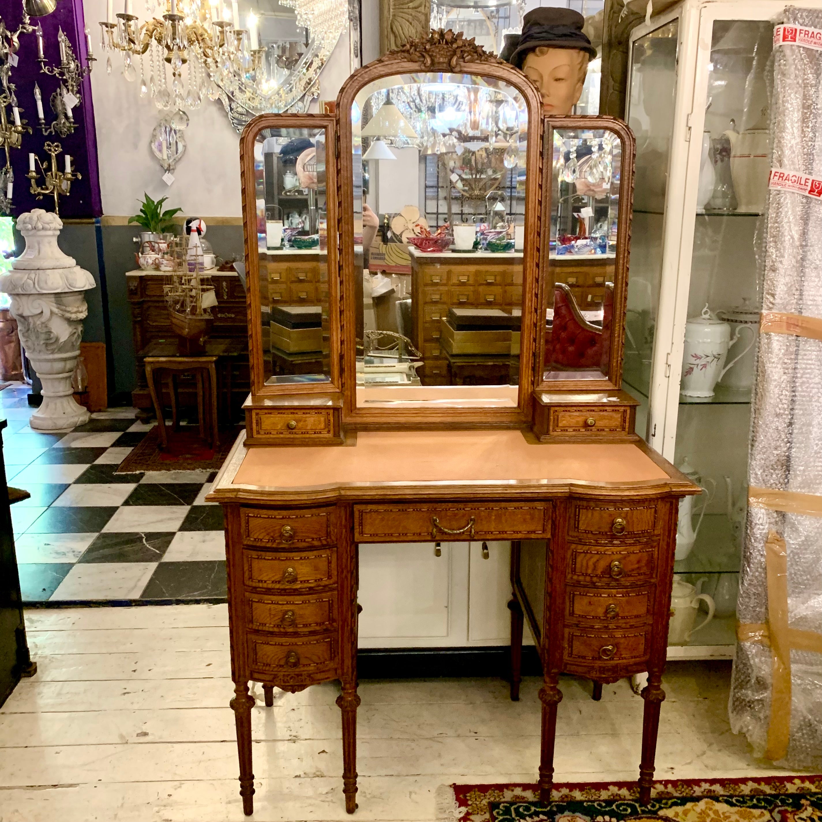 Rare Antique Empire Era Oak Dressing Table