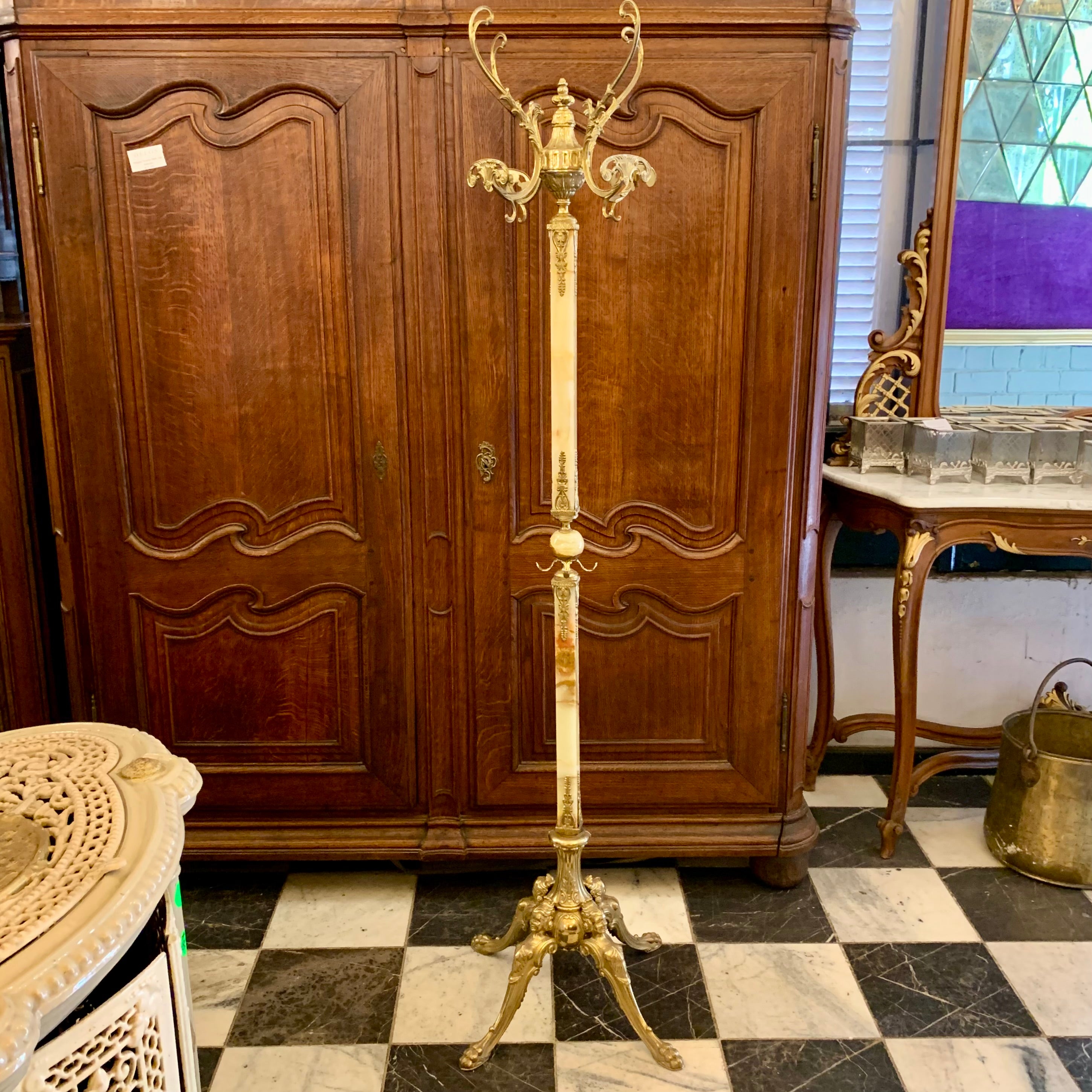 Beautiful Cast Brass and Onyx Coat Stand