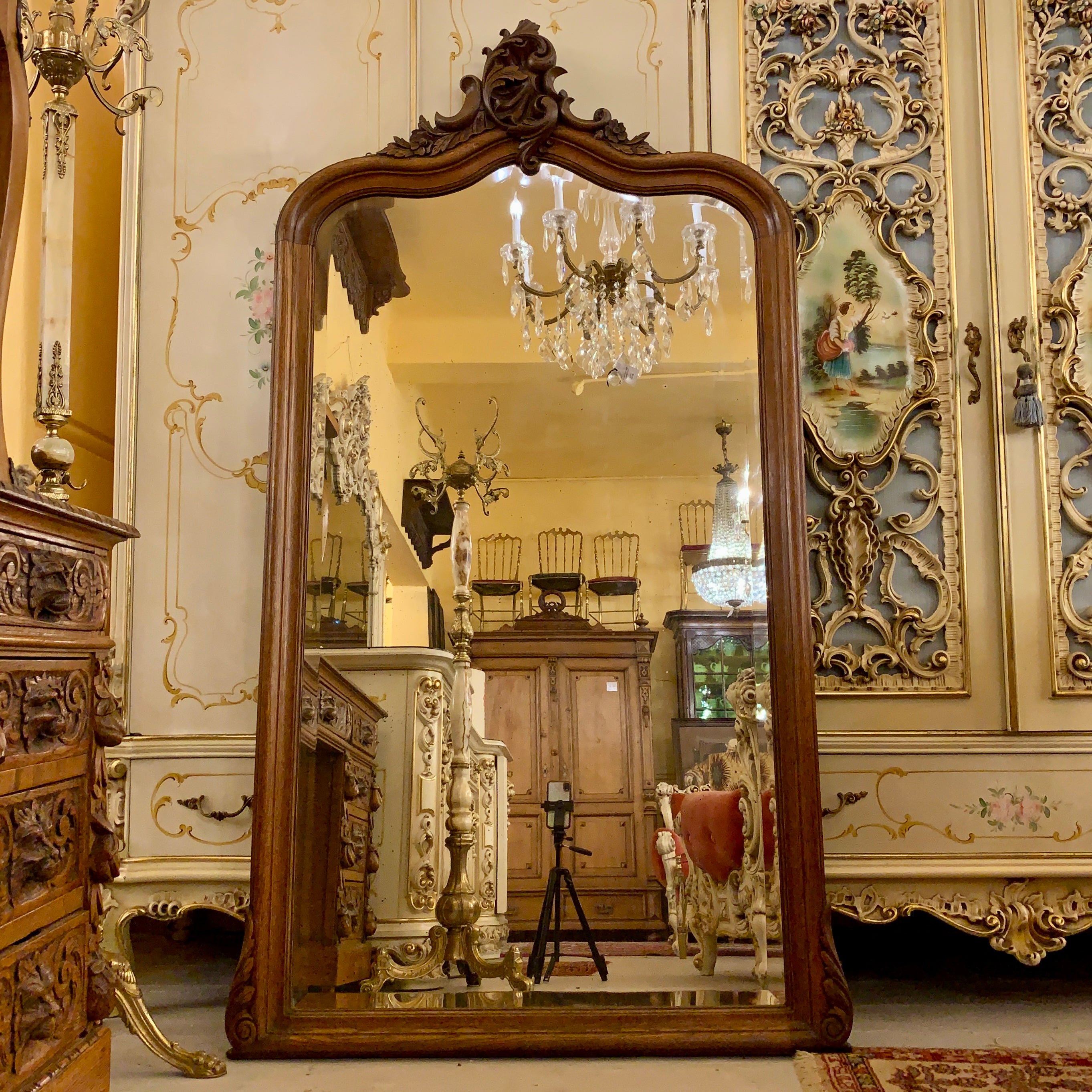 Antique Art Nouveau Oak Mirror