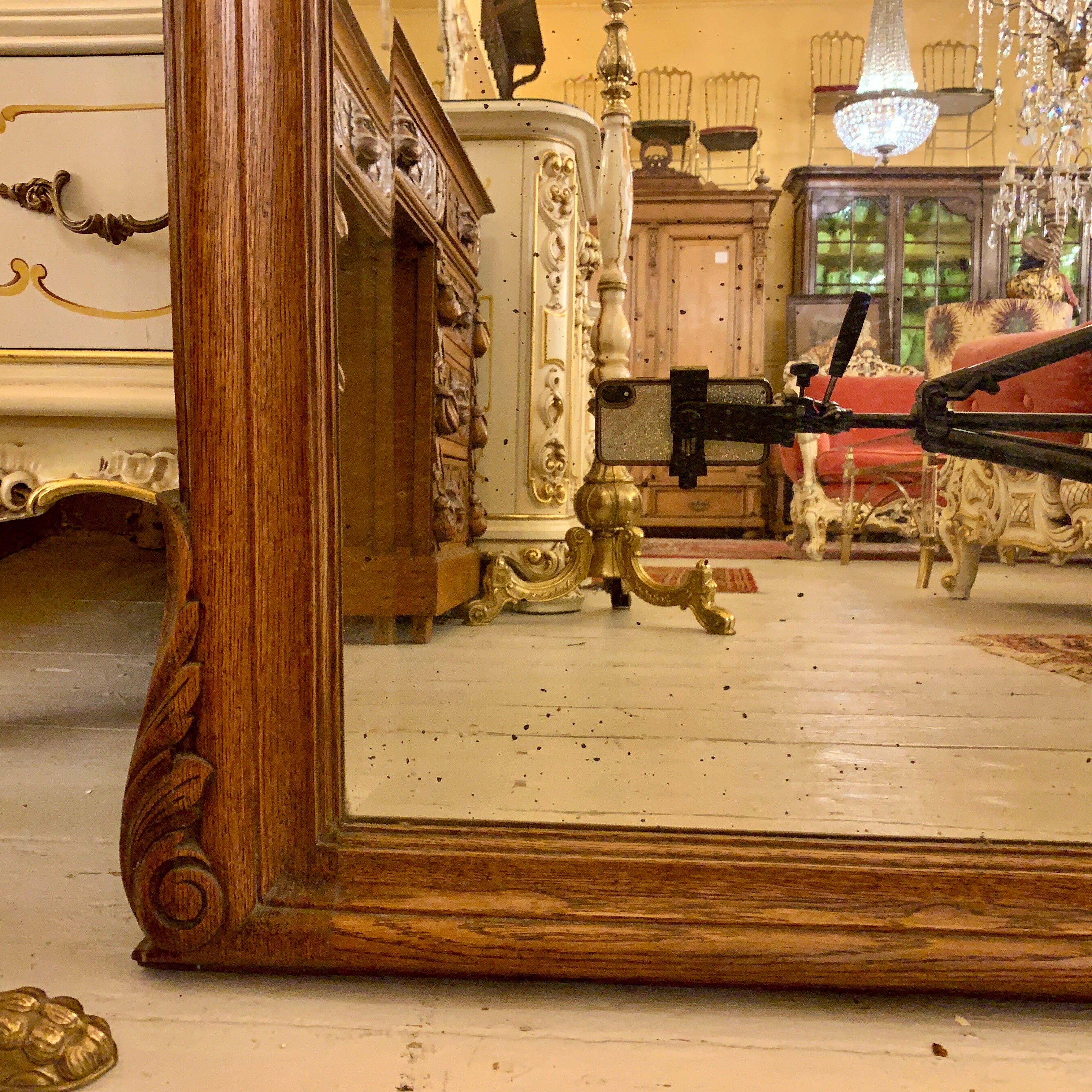 Antique Art Nouveau Oak Mirror