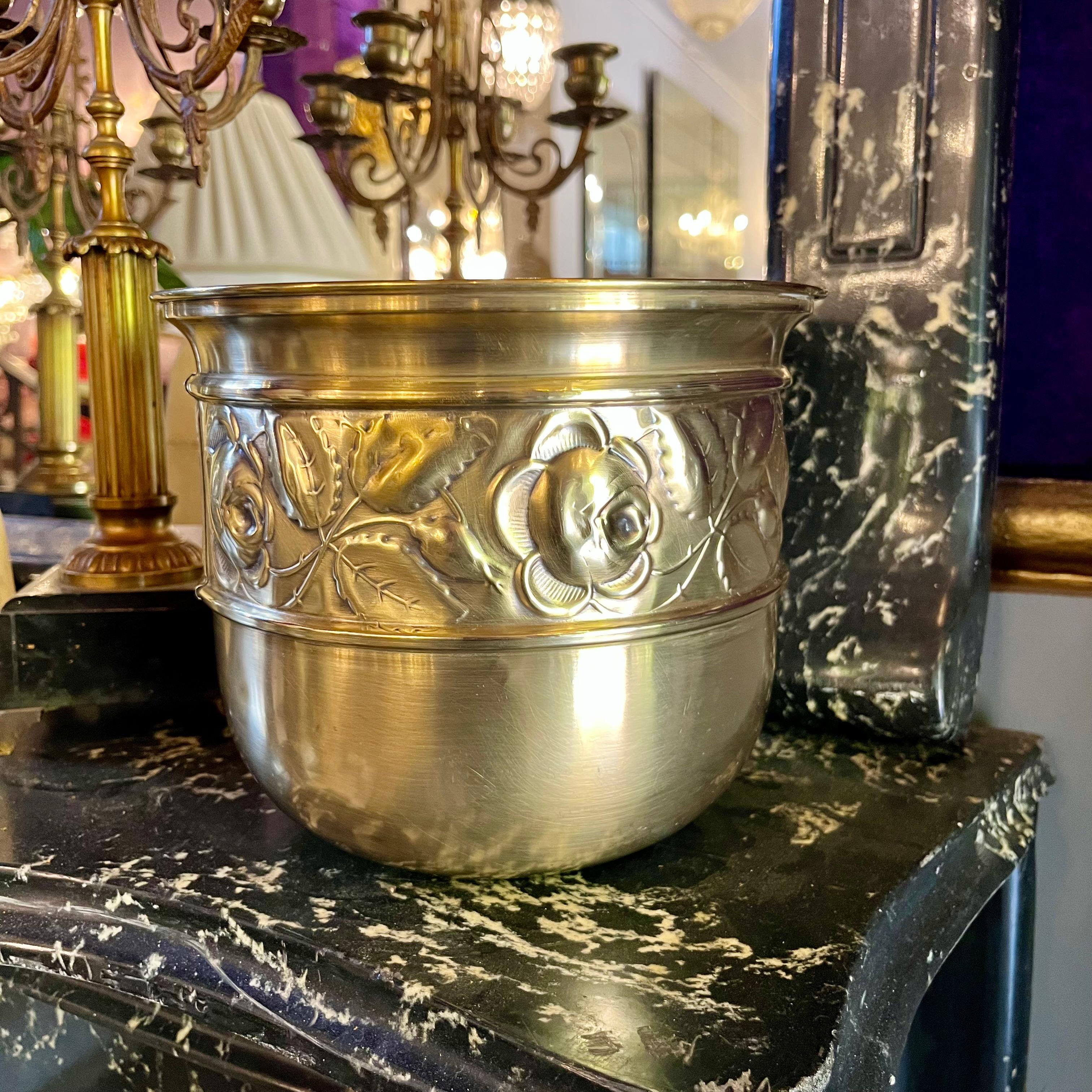 Brass Pot with Embossed Rose Motif