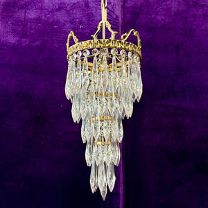 Petite Brass and Crystal Waterfall Chandelier by Delos, Contemporary - SOLD