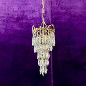 Petite Brass and Crystal Waterfall Chandelier by Delos, Contemporary - SOLD
