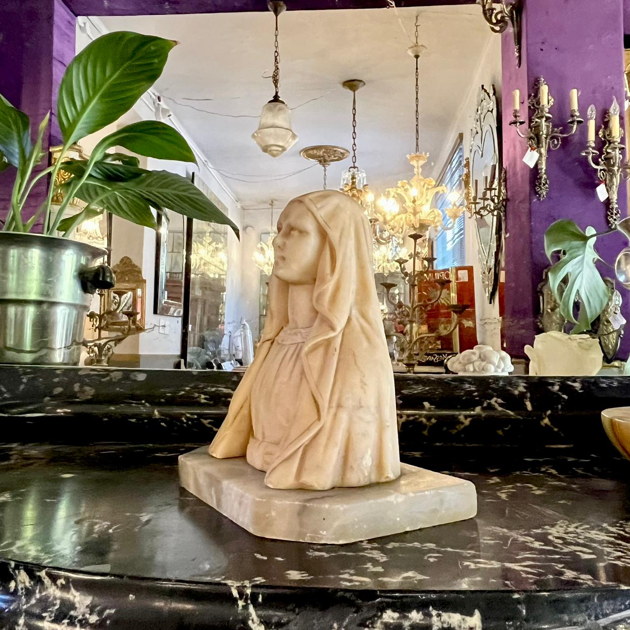 Cream Marble Mary Bust on Mottled Grey Marble Base