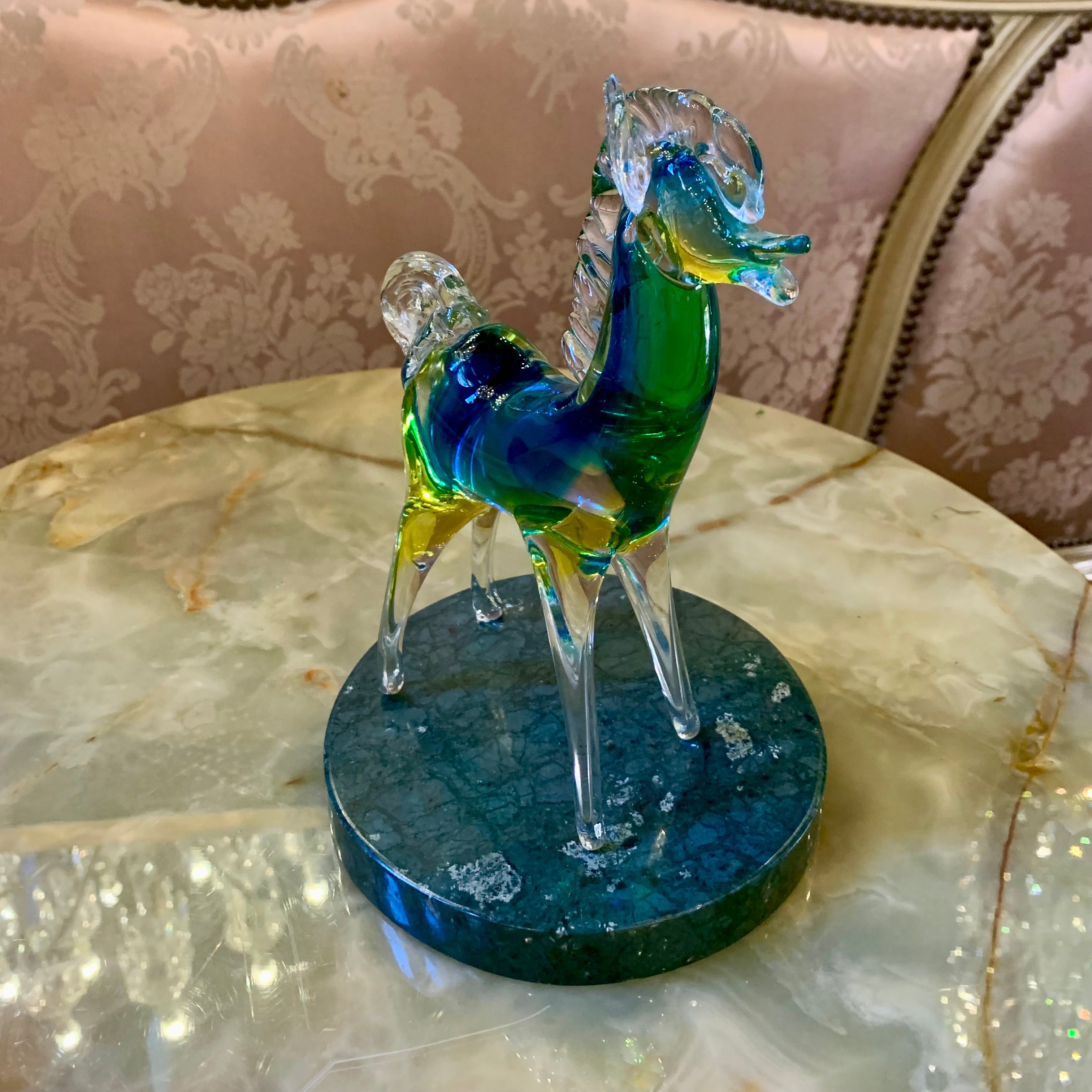 Green and Golden Murano Horse Figurine