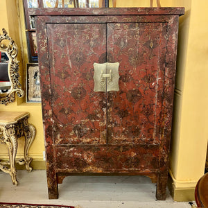 Chinese Red Lacquer Cabinet with Gilt Floral Decoration, Late Qing Dynasty