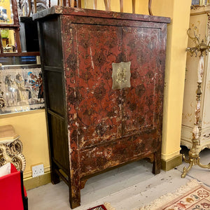 Chinese Red Lacquer Cabinet with Gilt Floral Decoration, Late Qing Dynasty