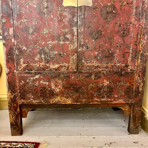 Chinese Red Lacquer Cabinet with Gilt Floral Decoration, Late Qing Dynasty